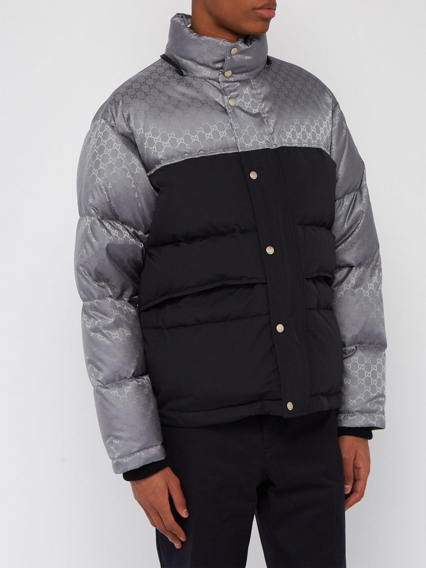 Gucci Logo Jacquard Down Filled Jacket in Black for Men | Lyst
