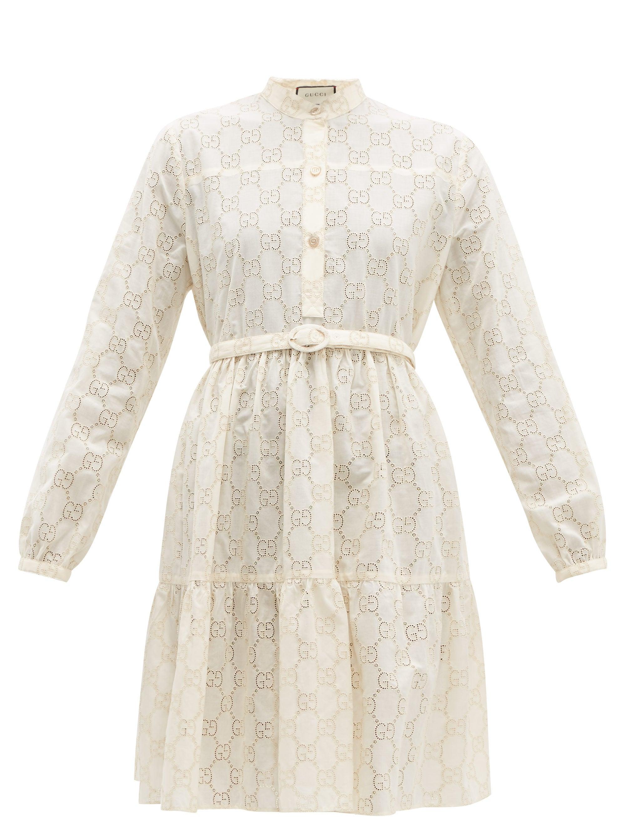 Gucci GG Sangallo-lace Cotton-blend Dress in White | Lyst