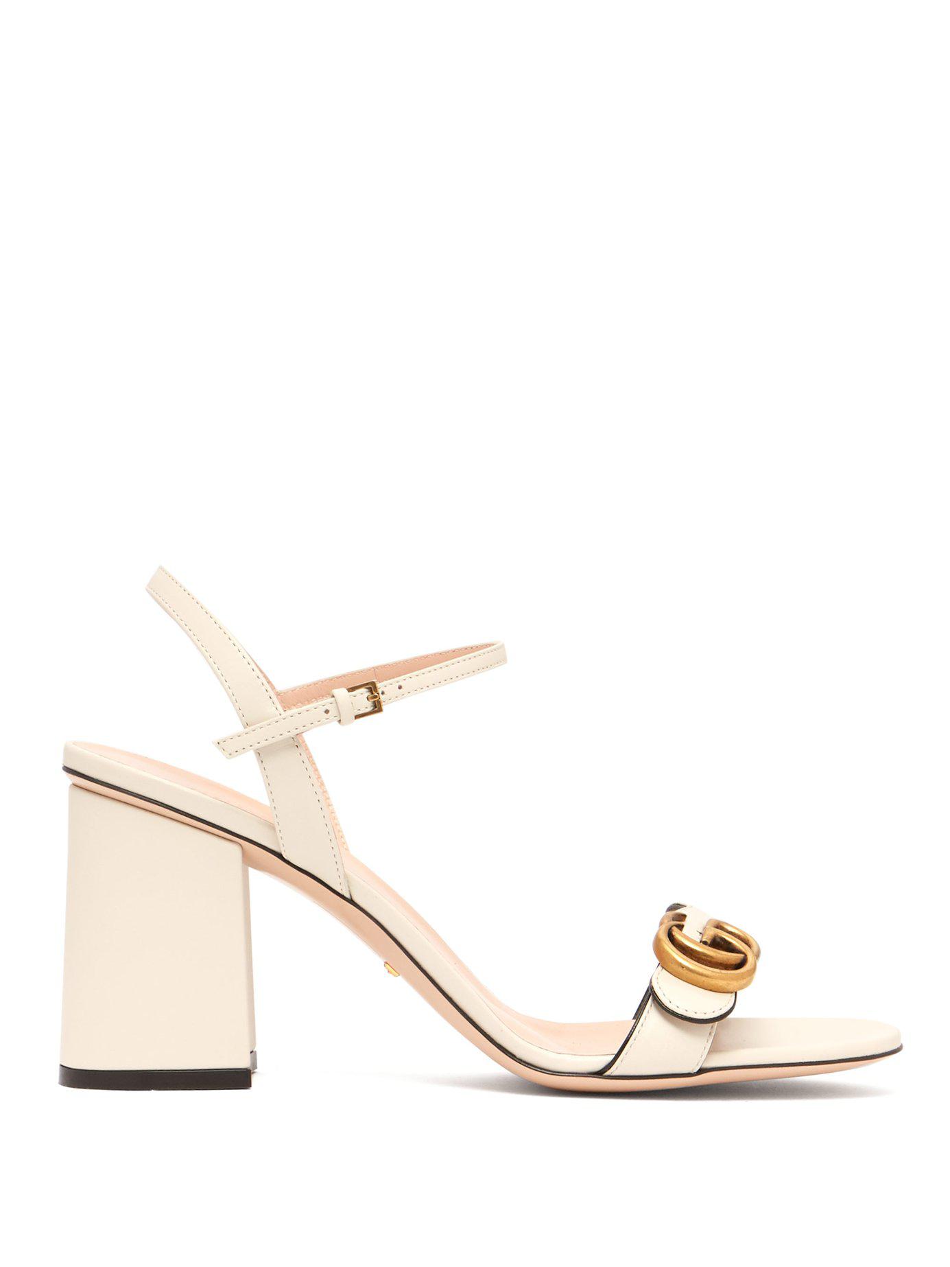 Gucci Gg Marmont Leather Block Heels in White - Lyst