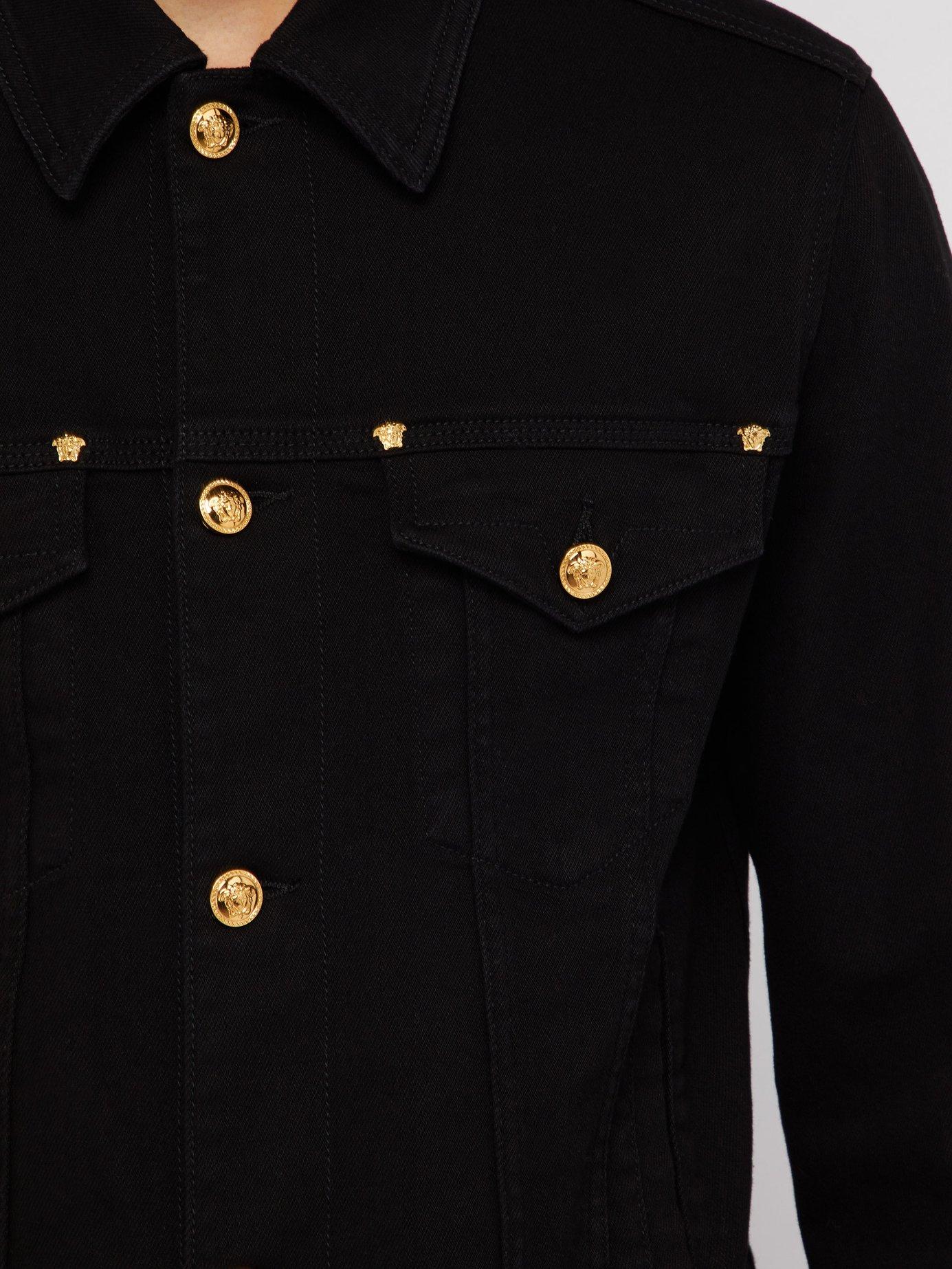 Versace Medusa Button Denim Jacket in Black for Men | Lyst