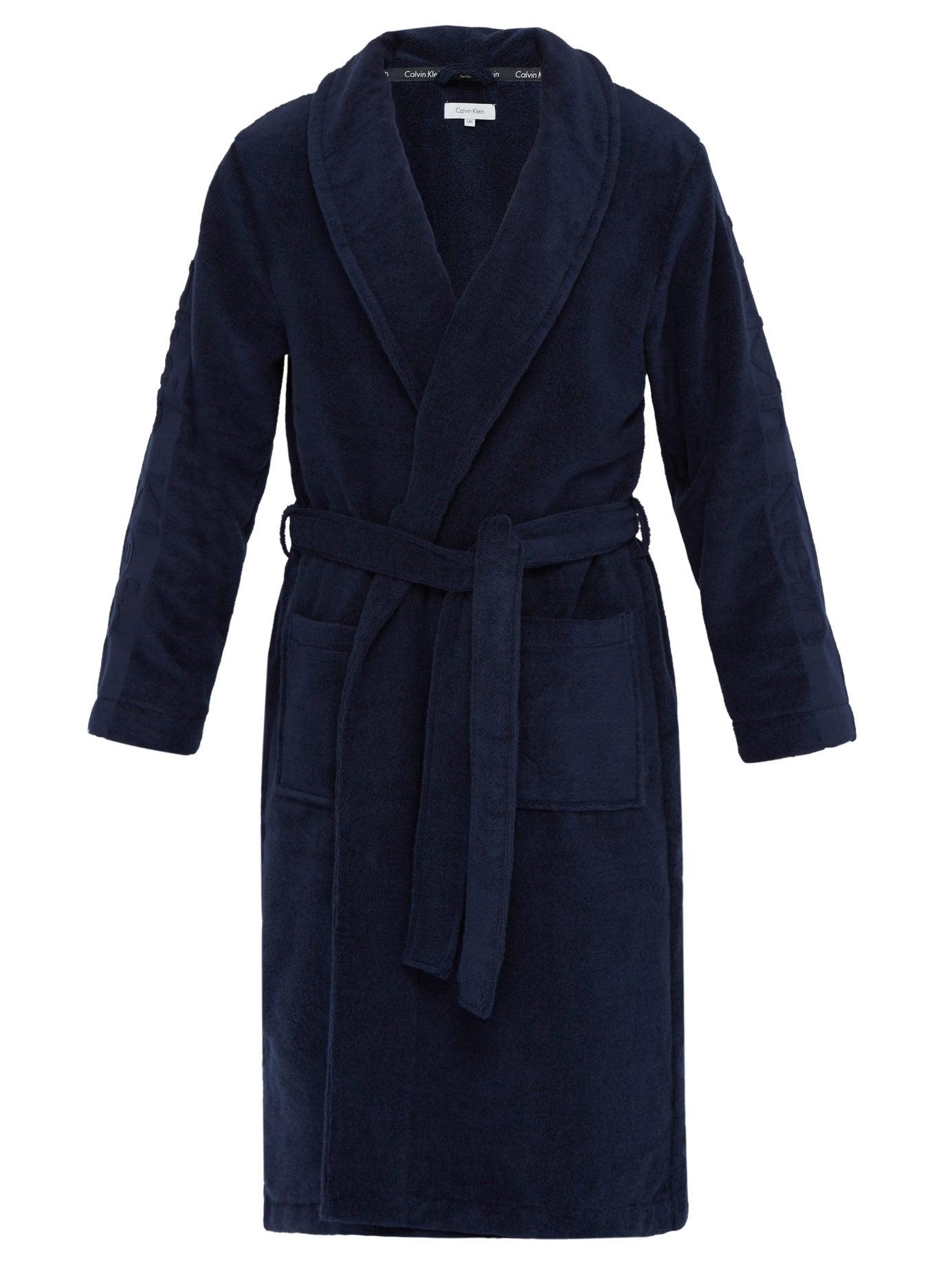 Calvin Klein Logojacquard Cottonterry Bathrobe in Navy (Blue) for Men