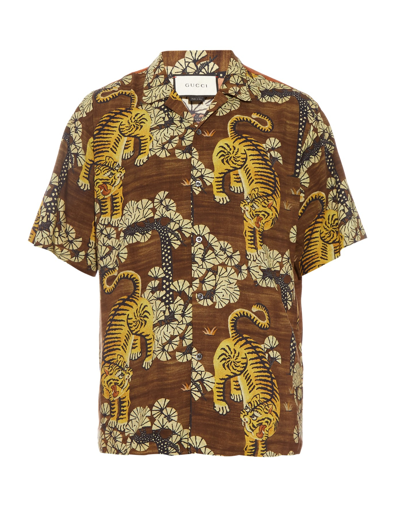 Resonate Tilføj til usund Gucci Tiger-Print Short-Sleeved Shirt in Natural for Men | Lyst