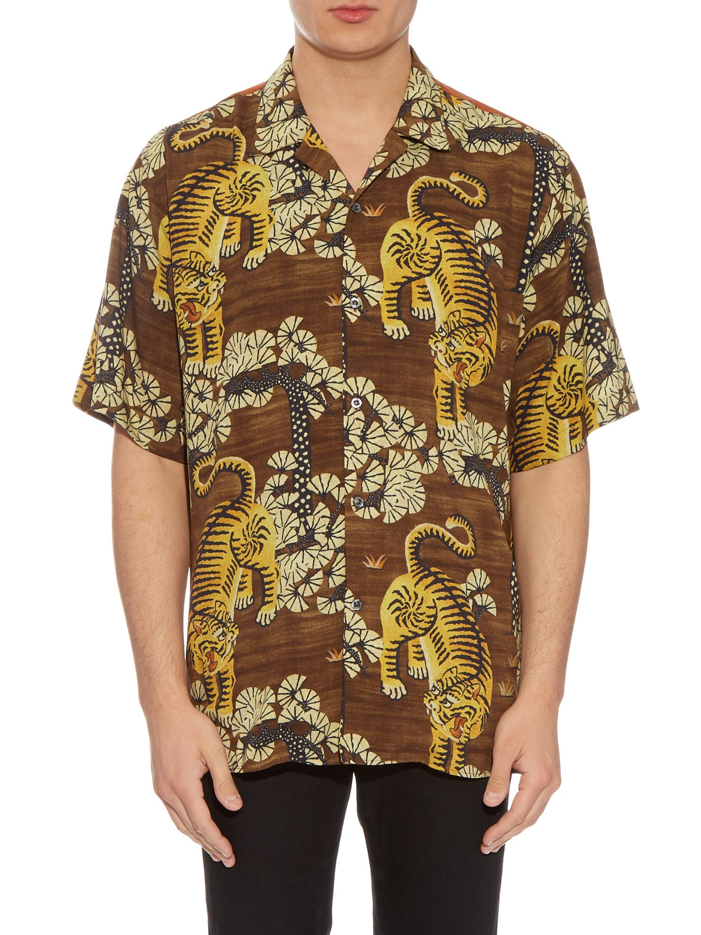 Gucci Tiger-Print Short-Sleeved Shirt in Natural for Men | Lyst