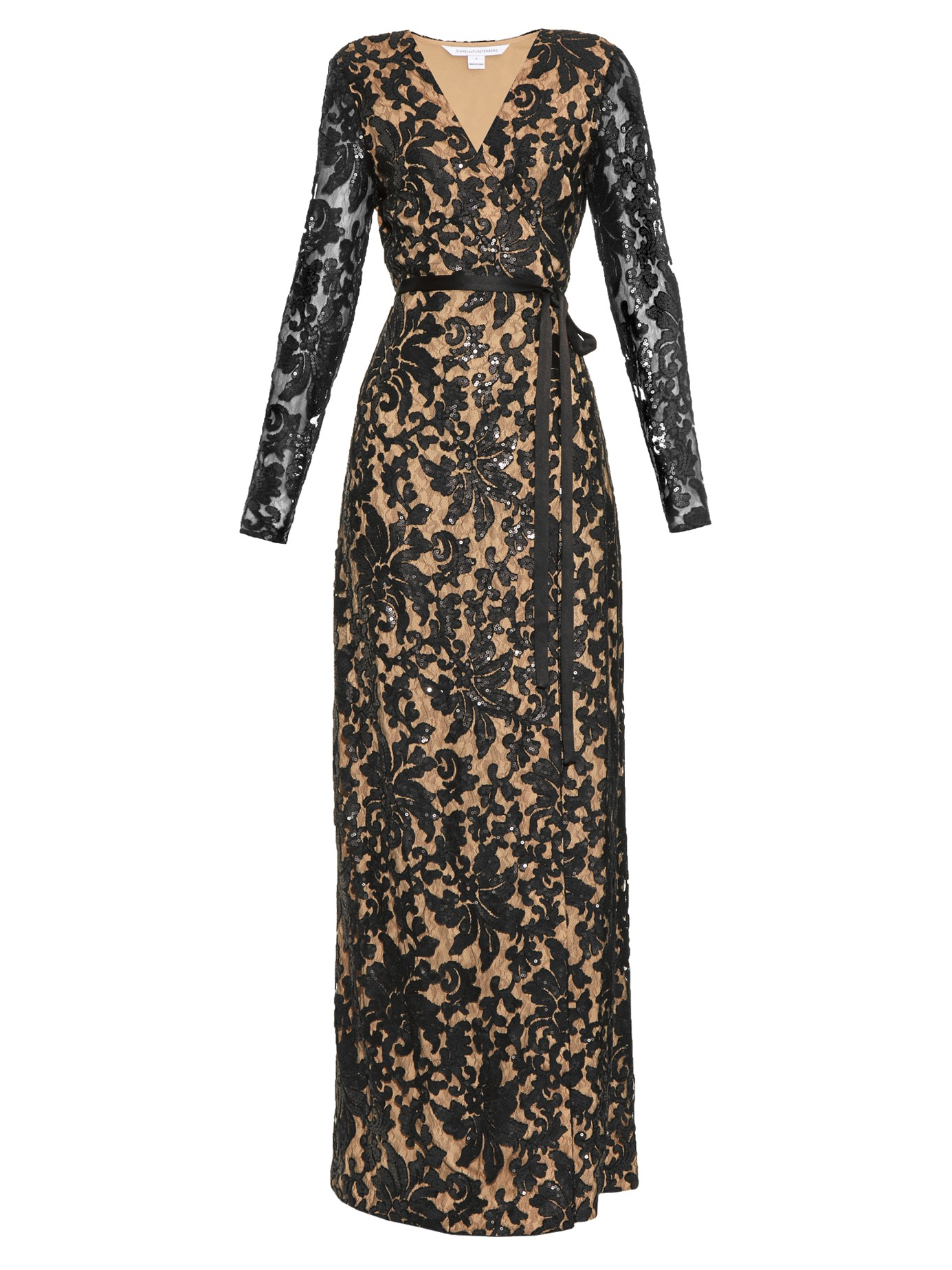 Diane Von Furstenberg Elle Sequin Embellished Lace Wrap Gown In Black Lyst