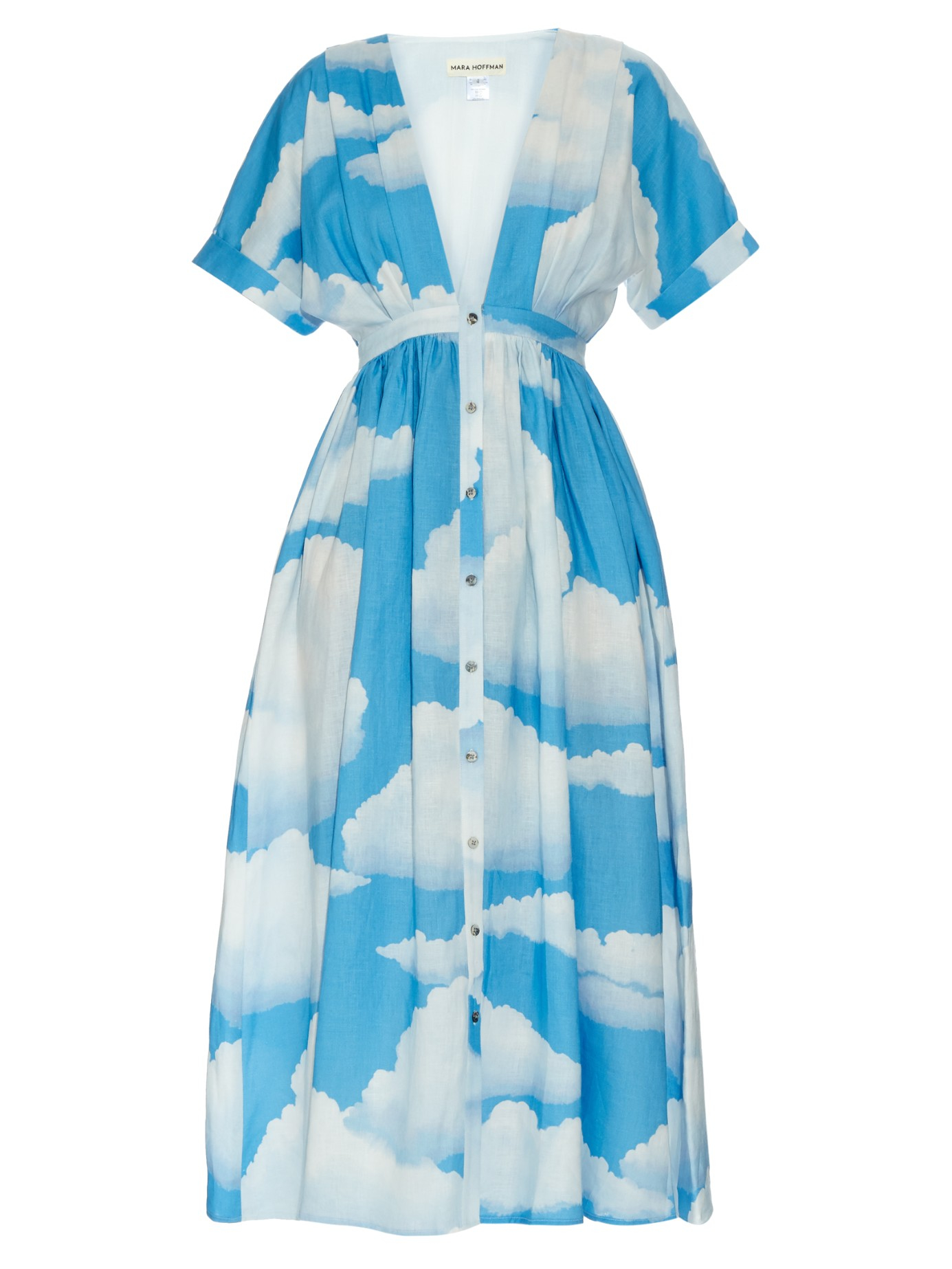 Mara Hoffman Cloud-print Linen Midi Kimono Dress in Blue | Lyst