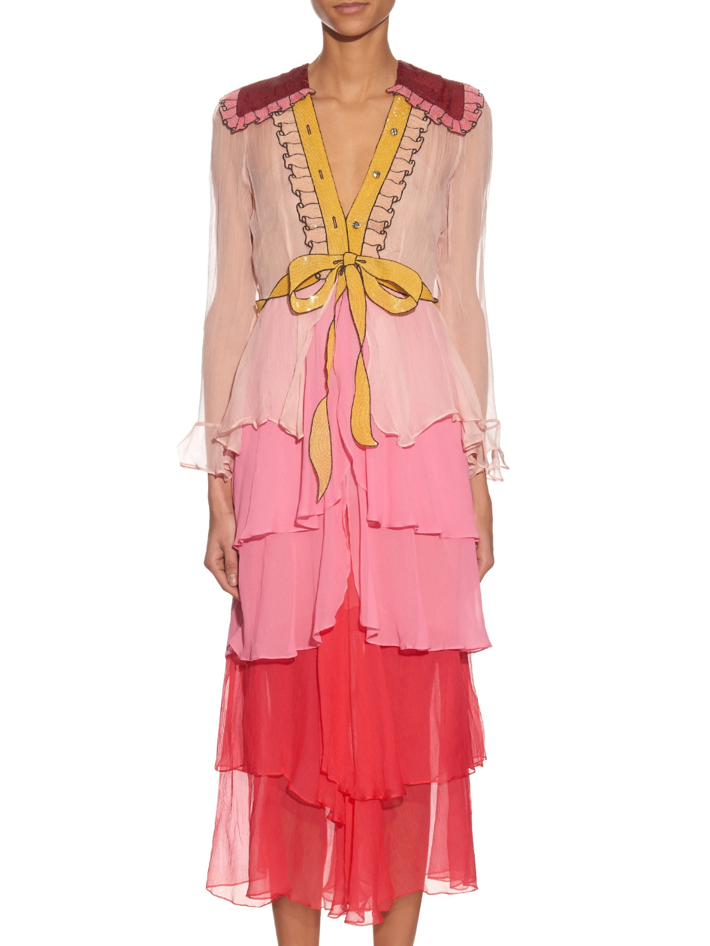 Gucci Tiered Silk-Chiffon Gown in Pink | Lyst