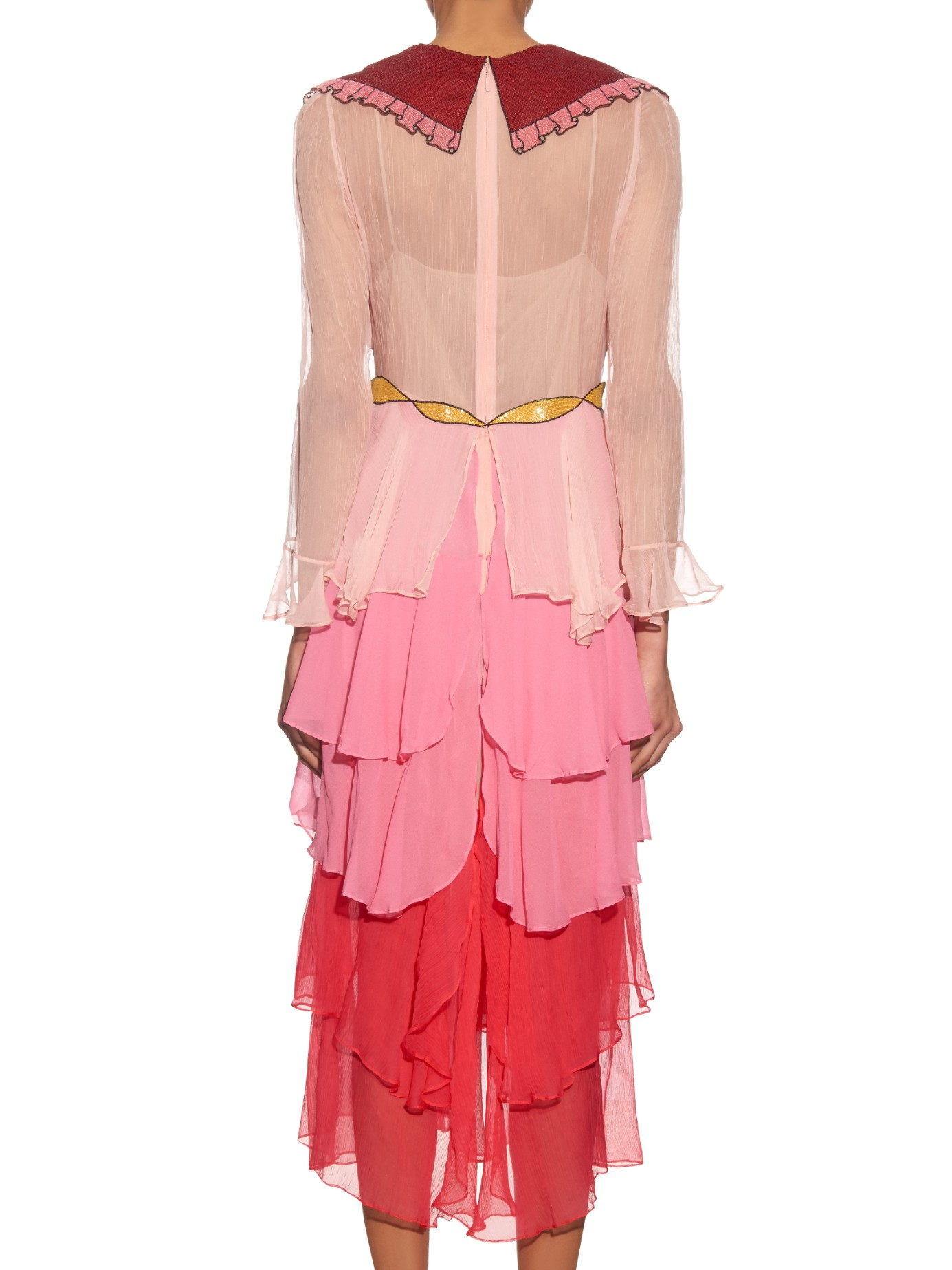 Gucci Tiered Silk-Chiffon Gown in Pink