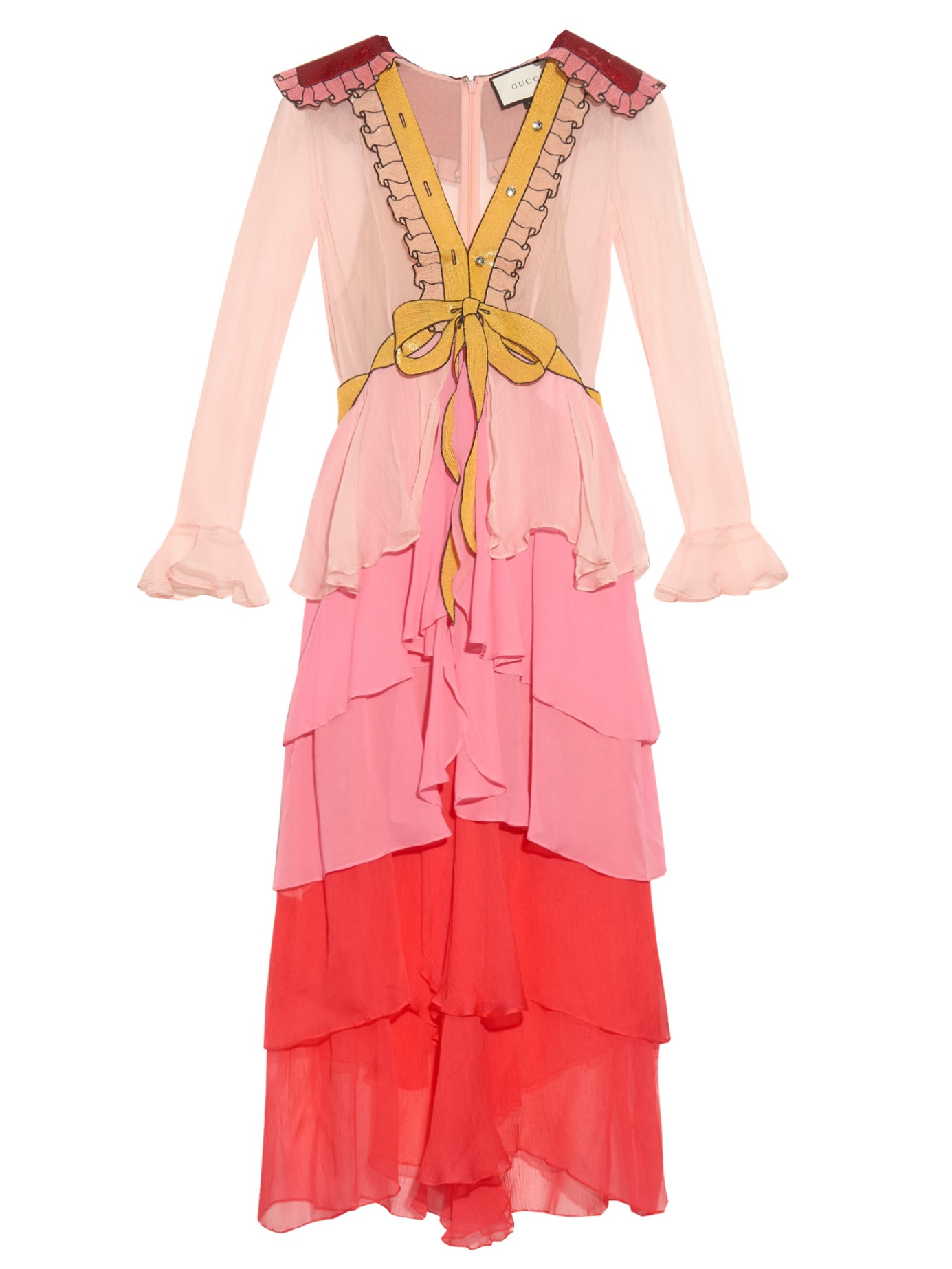 Gucci Tiered Silk-Chiffon Gown in Pink | Lyst