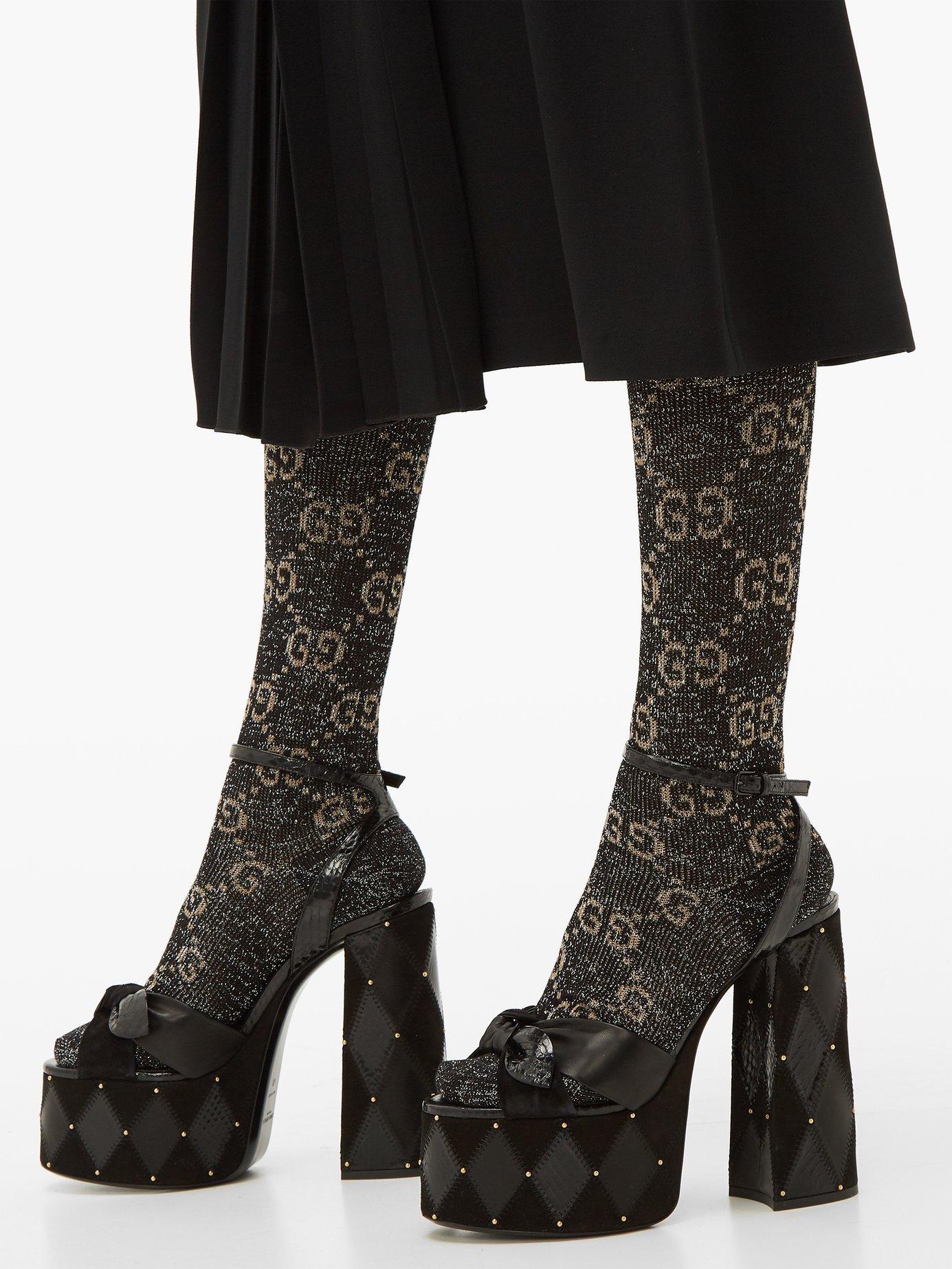 Gucci Gg Metallic Knee High Cotton Blend Socks in Black Lyst