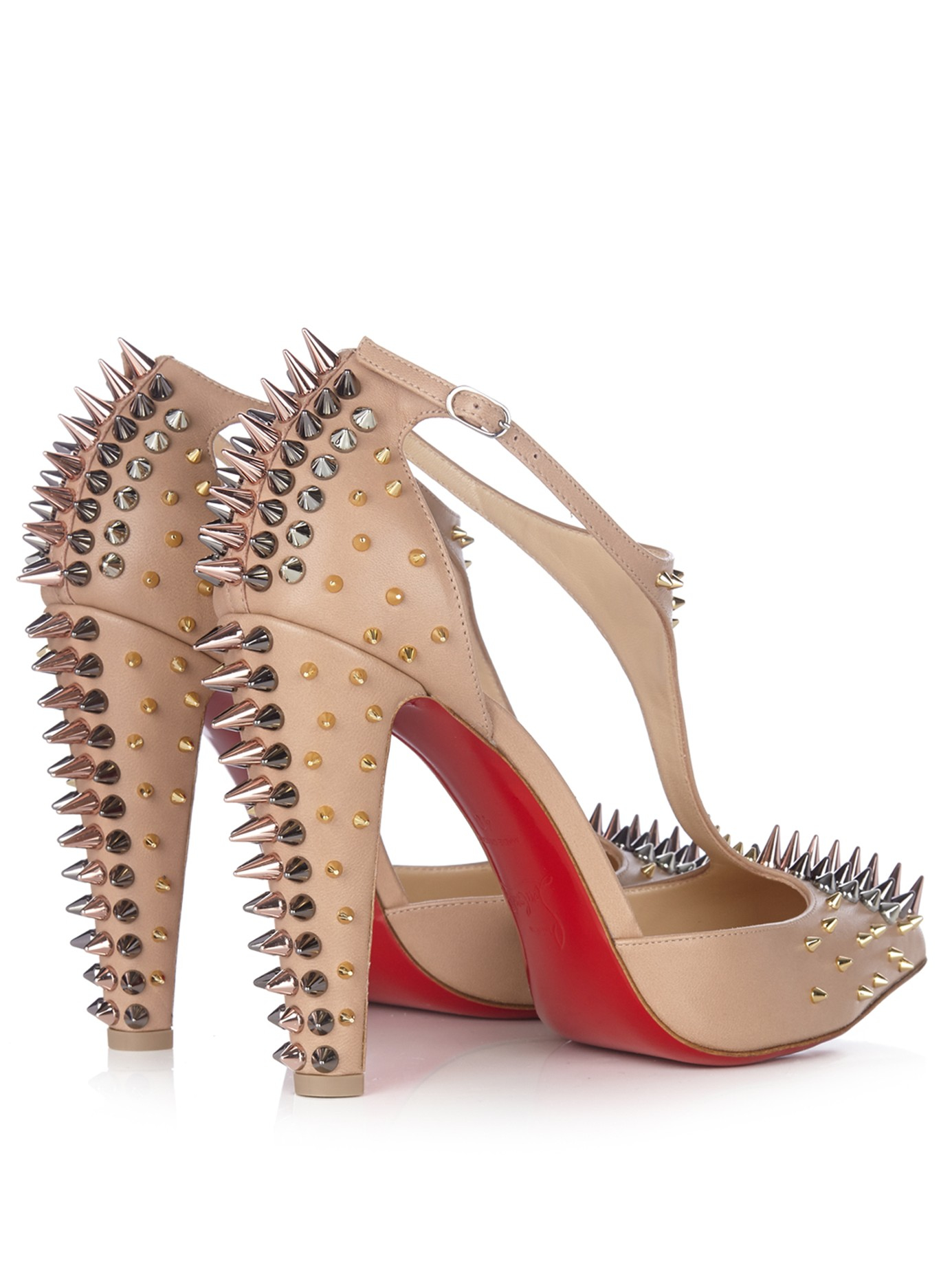 Christian Louboutin Goldostrap 100mm Spike-embellished Leather Pumps in  Natural