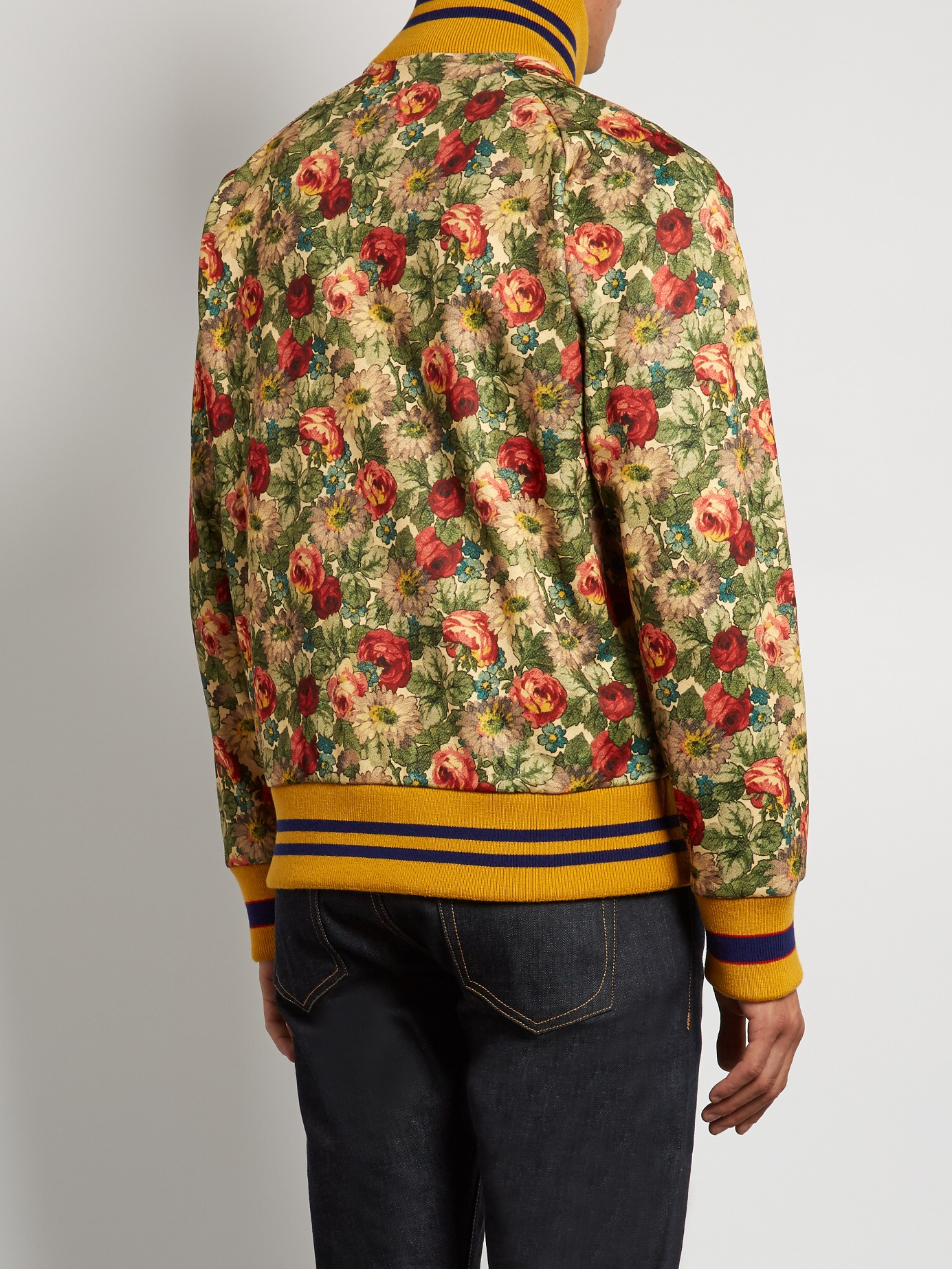 Gucci Synthetic Floral Print Zip Jacket in Blue for Men - Lyst