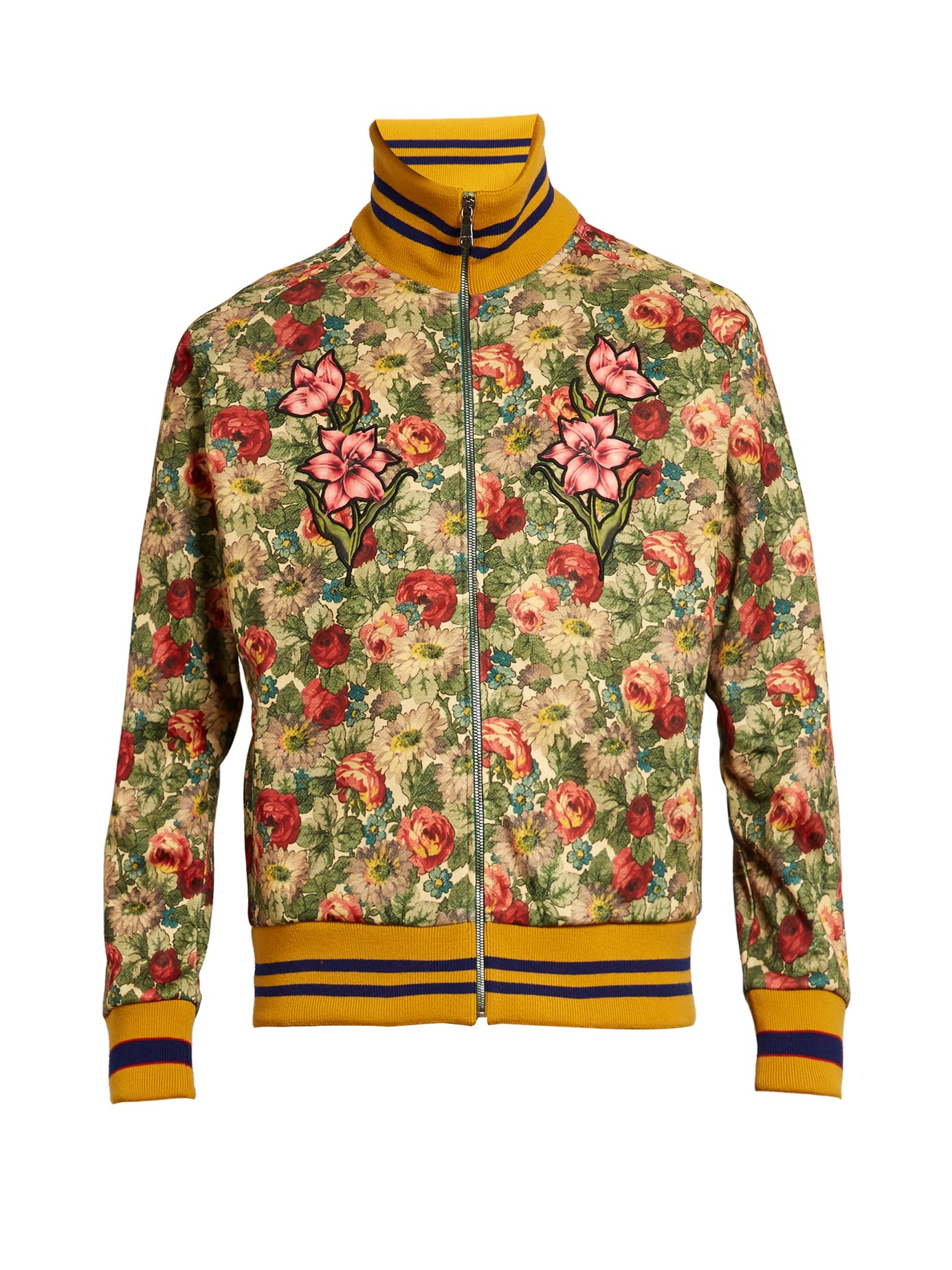 Gucci Synthetic Floral Print Zip Jacket 