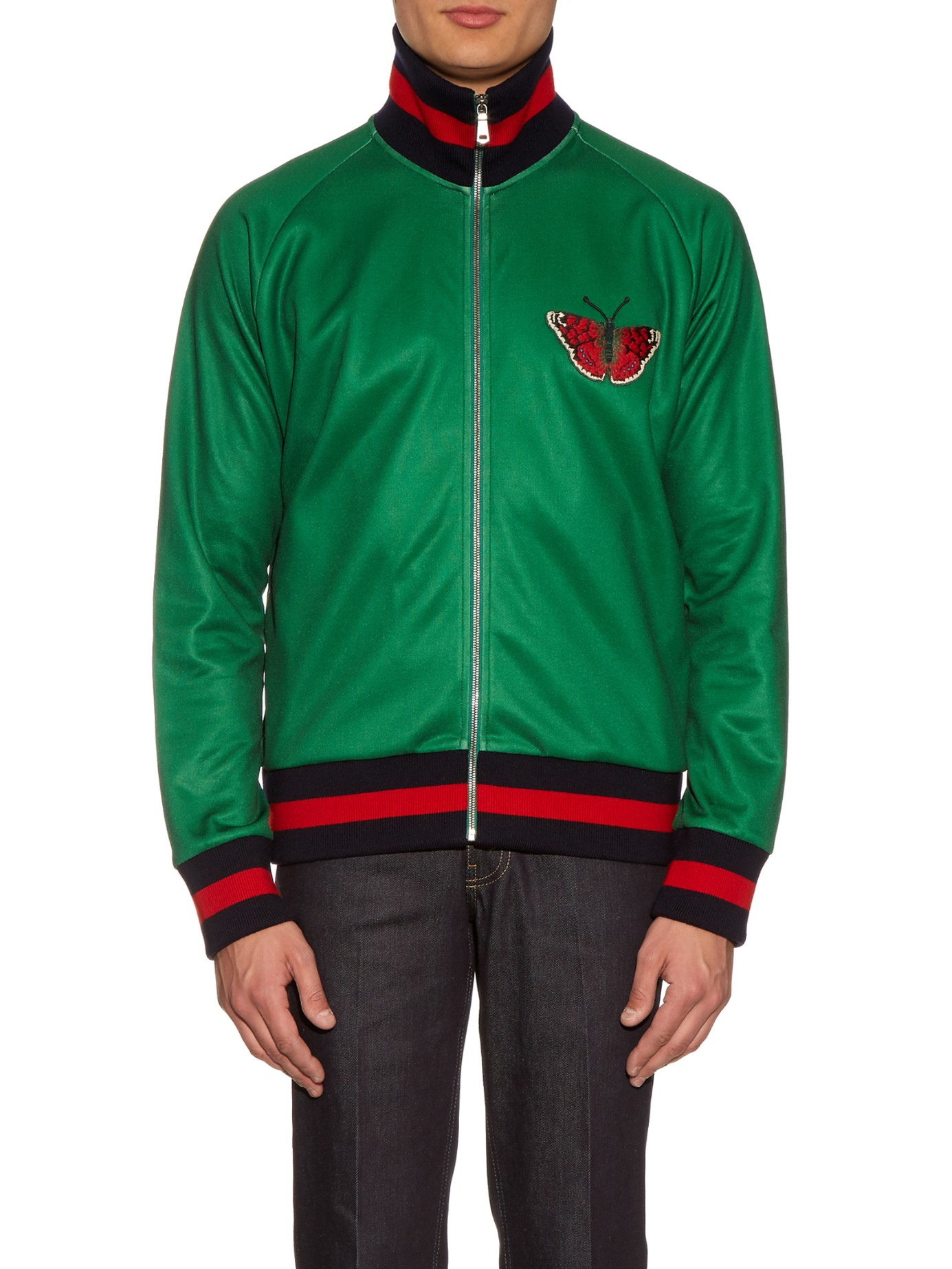 Gucci Butterfly-appliqué And Snake-print Track Jacket in Green for Men |  Lyst
