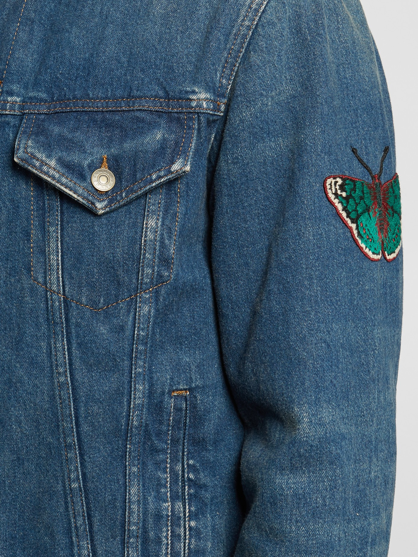Gucci Tiger-embroidered Denim Jacket in Blue for Men | Lyst