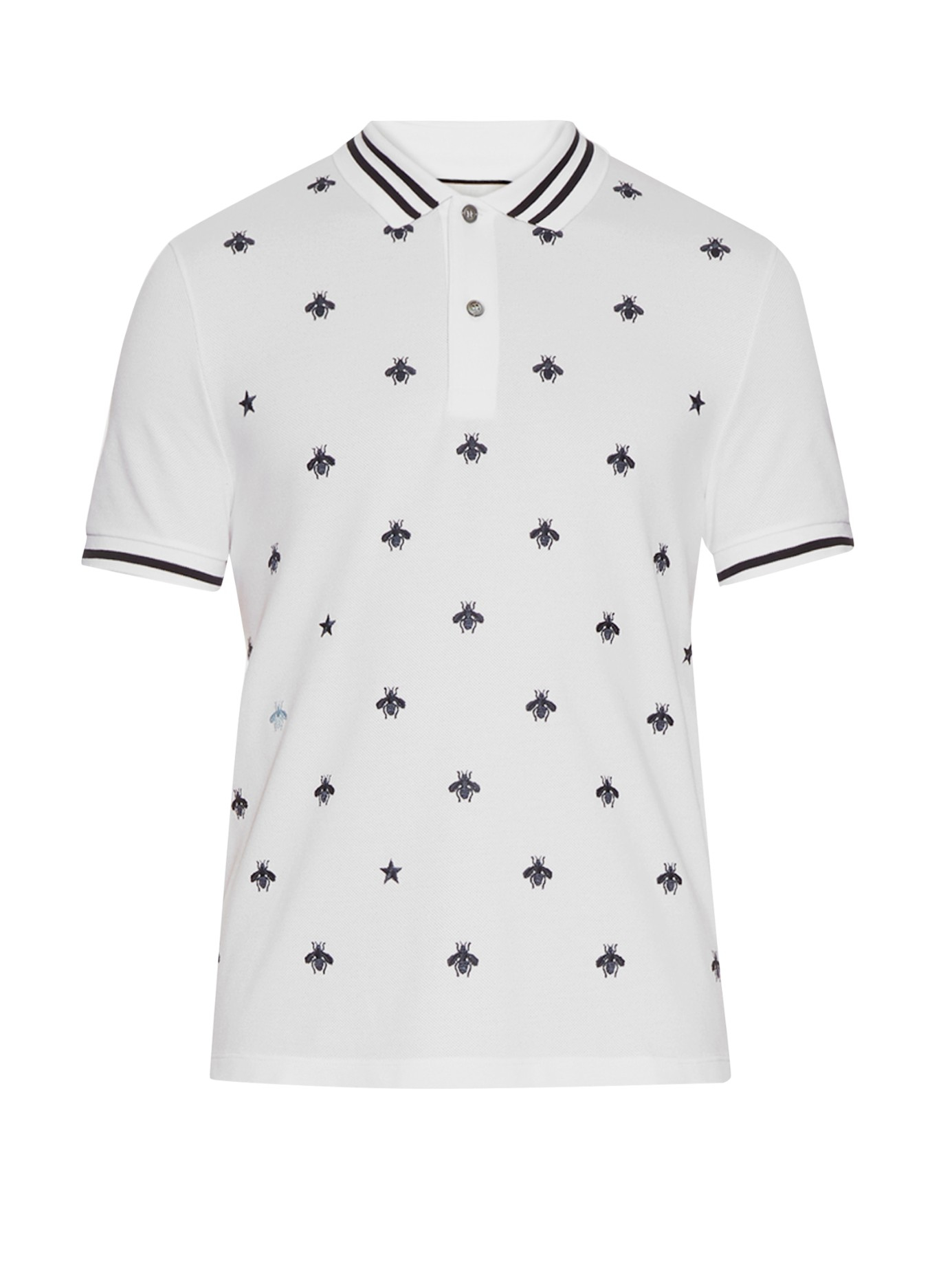 Gucci And Star-embroidered Cotton Polo Shirt Black for - Lyst