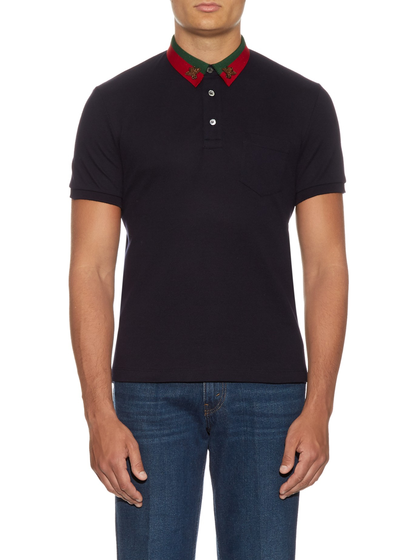 Gucci Cotton Bee-embroidered Piqué Polo Shirt in Blue for Men - Lyst