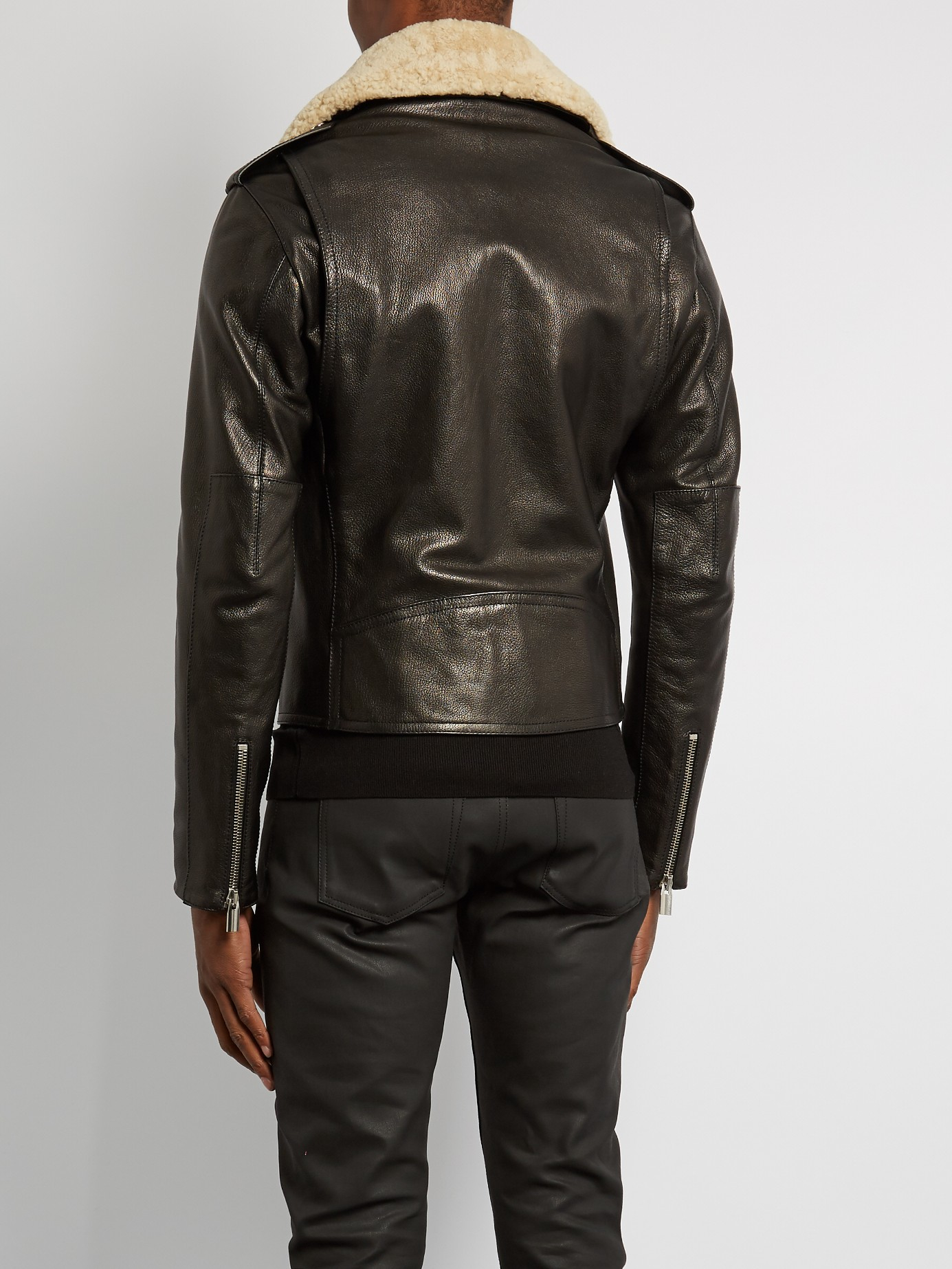 Balenciaga Leather Shearling-collar Biker Jacket in Black for Men - Lyst