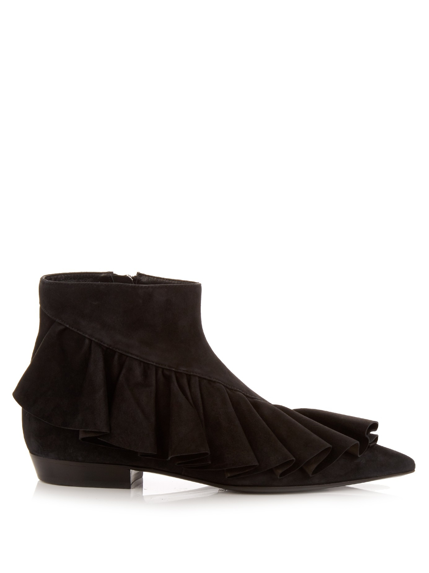 J.w. anderson Ruffled Suede Ankle Boots in Black | Lyst