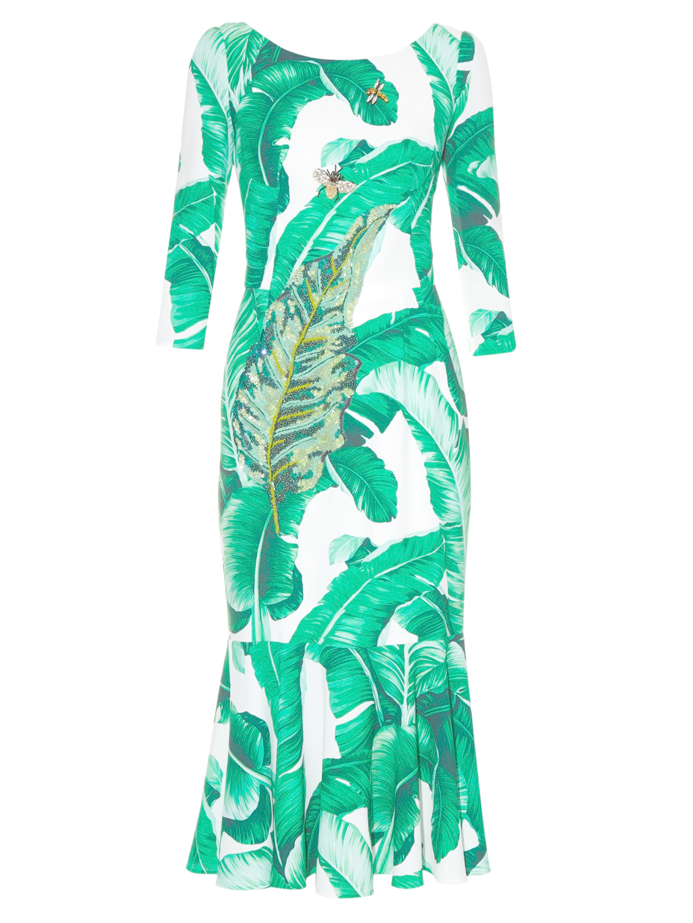 Dolce & Gabbana Banana Leaf-print Embellished Dress in Green | Lyst