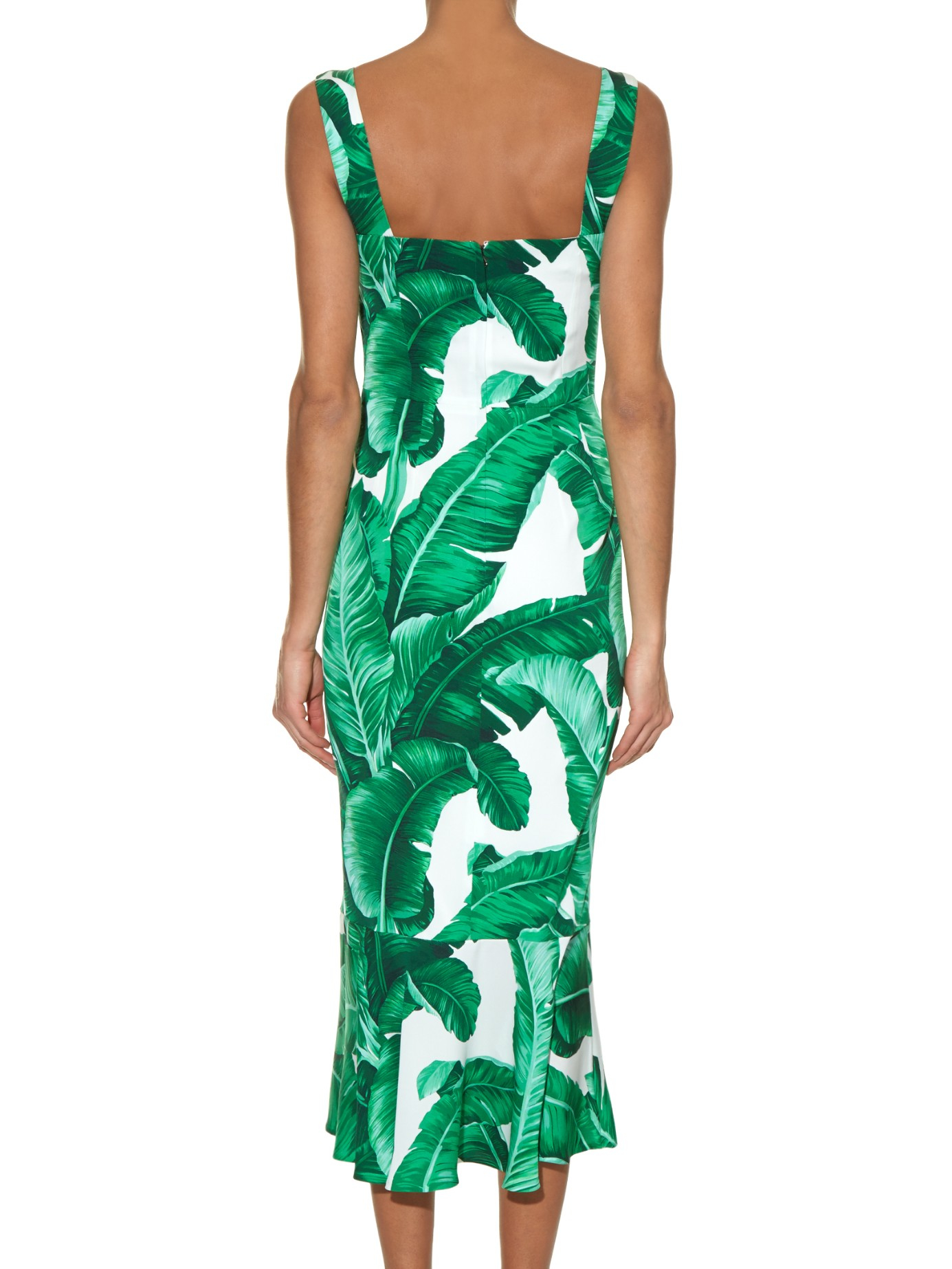Dolce & Gabbana Banana Leaf-print Fluted-hem Dress in Green | Lyst Canada