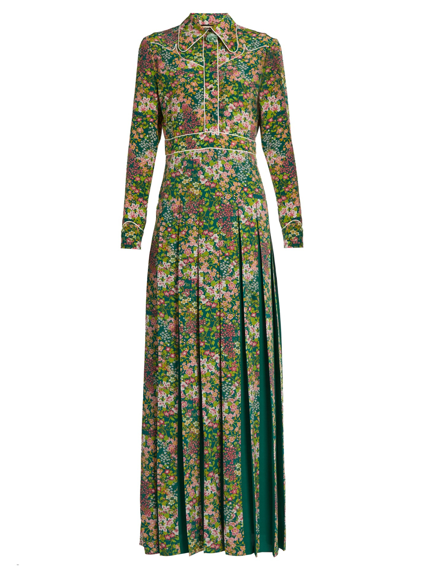 Gucci Printed Silk-twill Maxi Shirt Dress - Women - Green Dresses - L