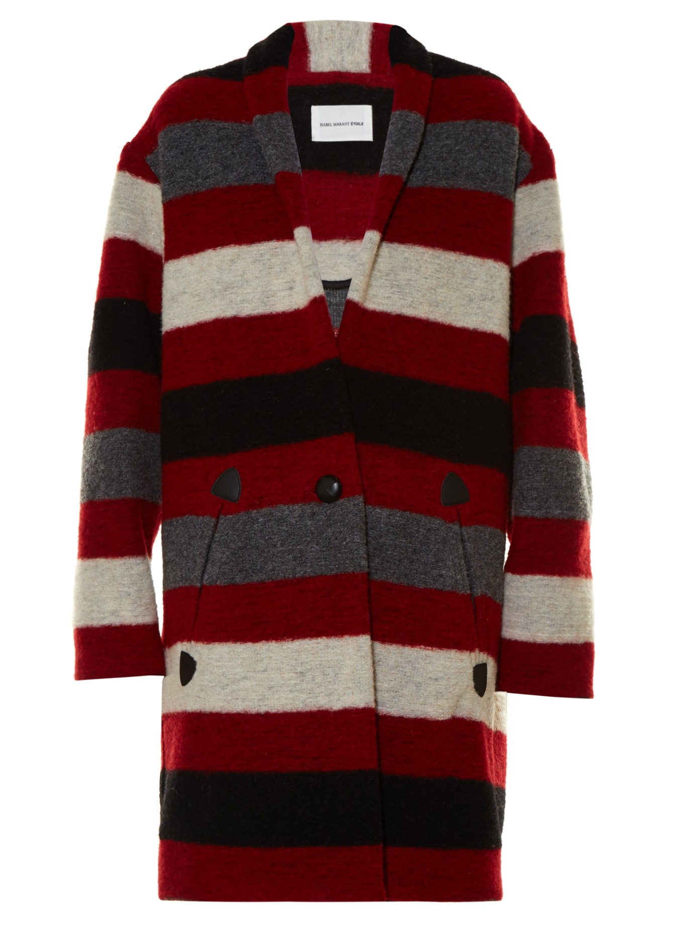 Étoile Isabel Marant Wool Gabrie Blanket-striped Coat in Black - Lyst