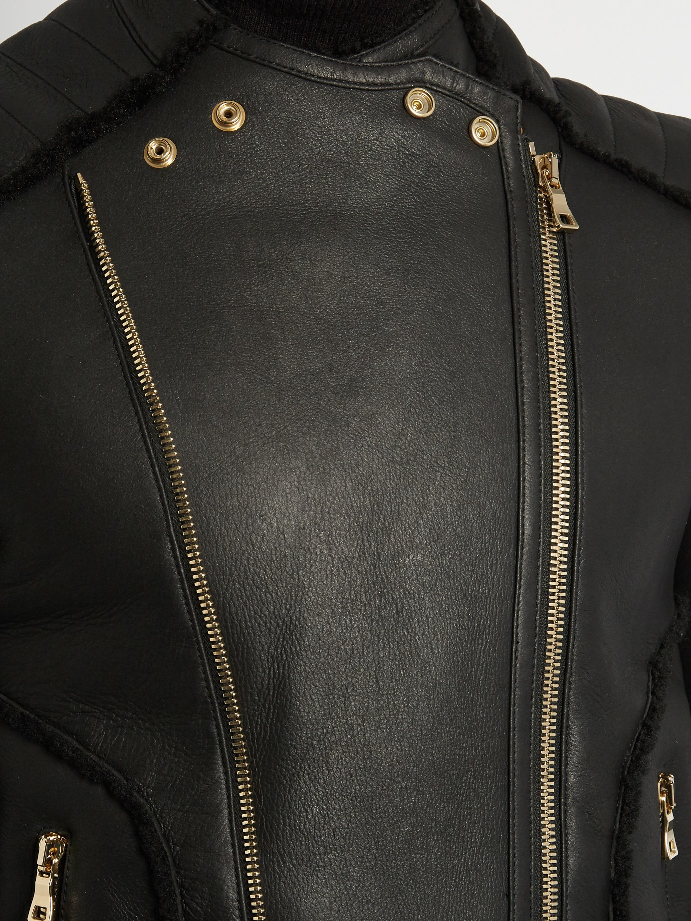 Legitim Gooey opadgående Balmain Leather Shearling Biker Jacket in Black for Men - Lyst