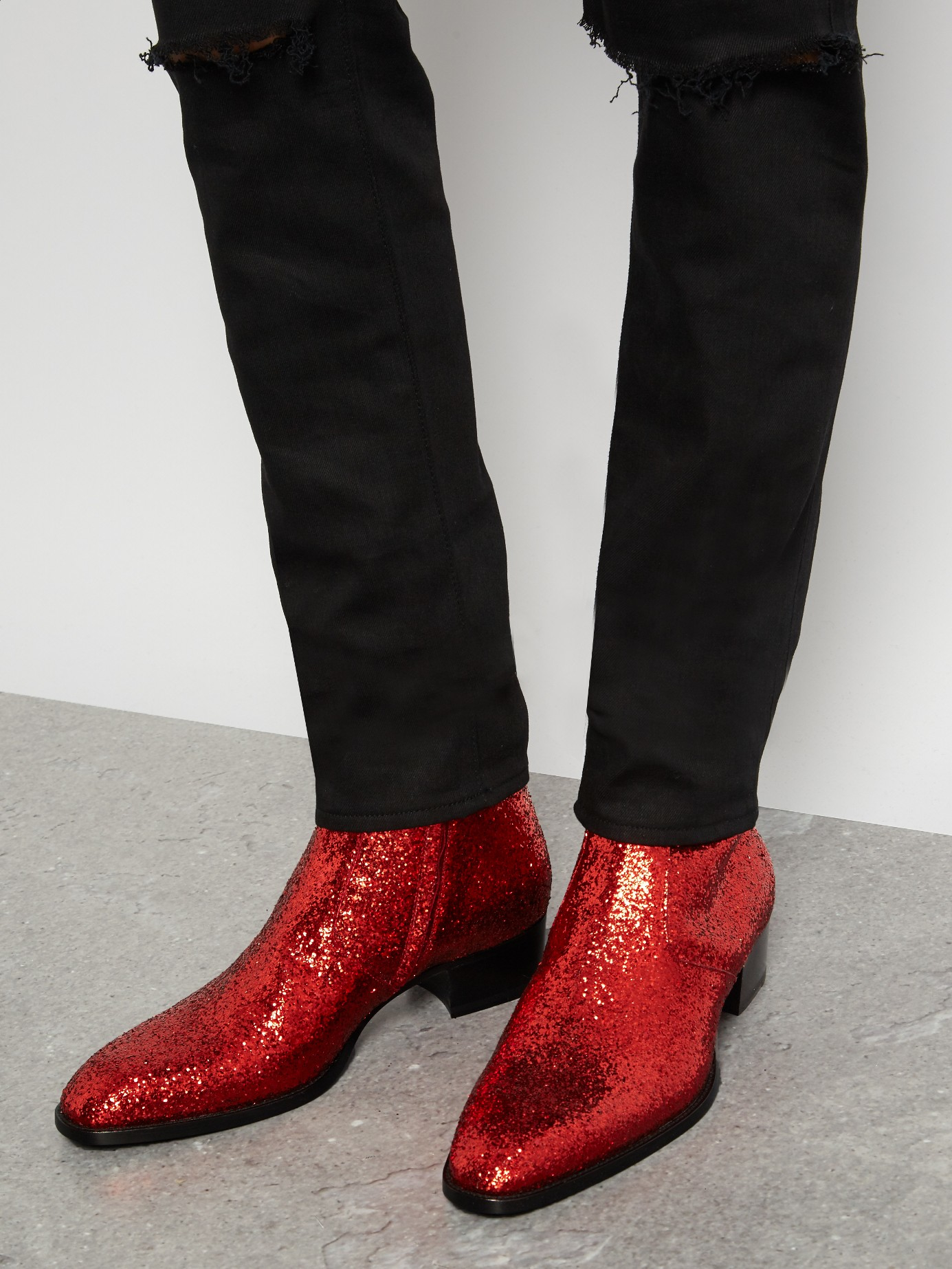 Saint Laurent Galactica Glitter Ankle Boots in Red for Men | Lyst