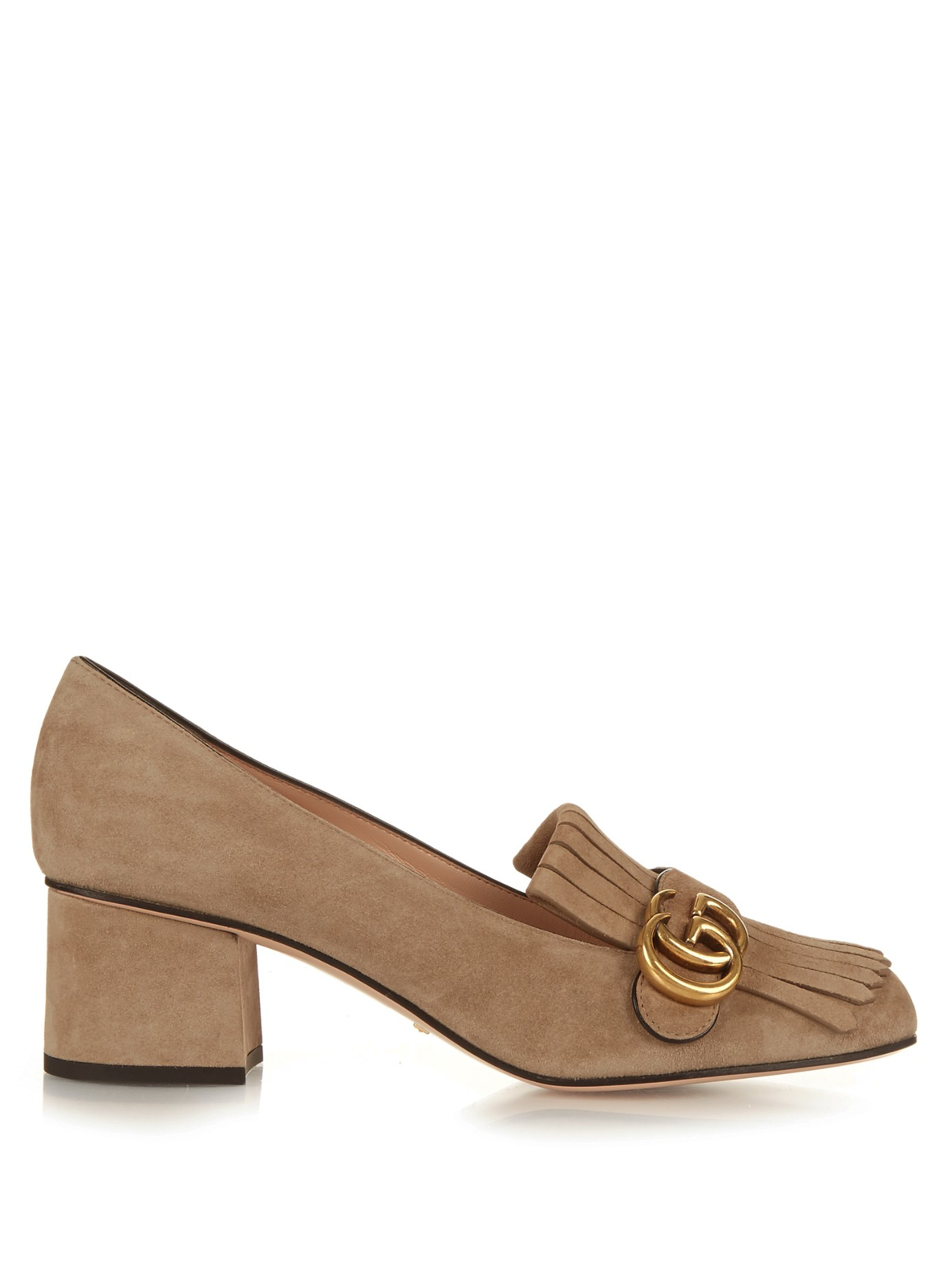 Gucci Marmont Fringed Suede Pumps in Brown Lyst