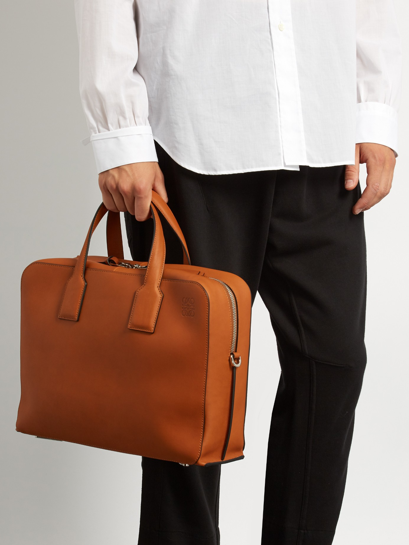 Loewe Goya Leather Briefcase in Brown for Men