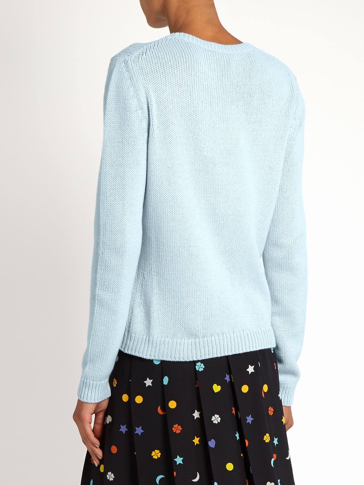 Miu Miu Floral-embellished Cashmere Sweater in Light Blue (Blue) - Lyst