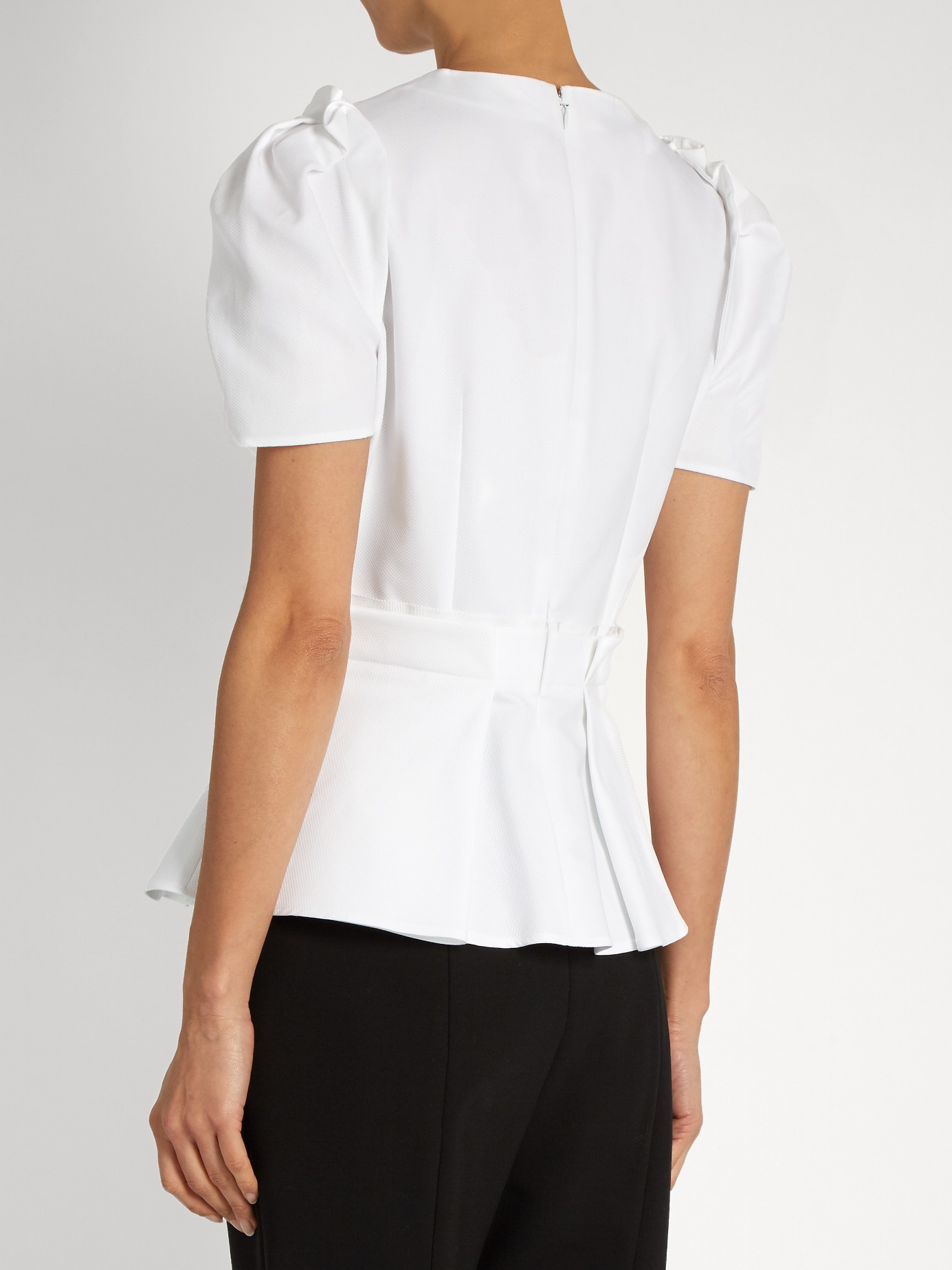 Lyst Mcqueen Puff Sleeved Pleated Peplum lyst mcqueen puff sleeved pleated peplum