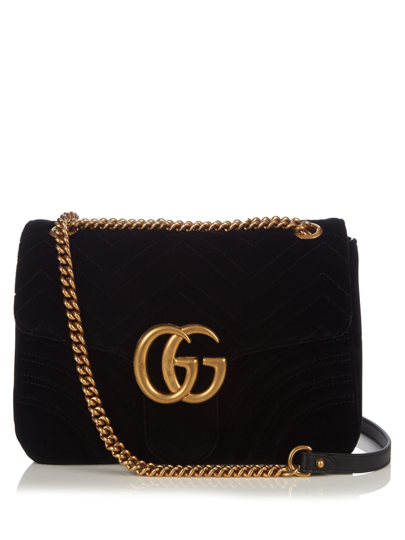 Lyst - Gucci Gg Marmont Chevron-velvet Shoulder Bag in Black