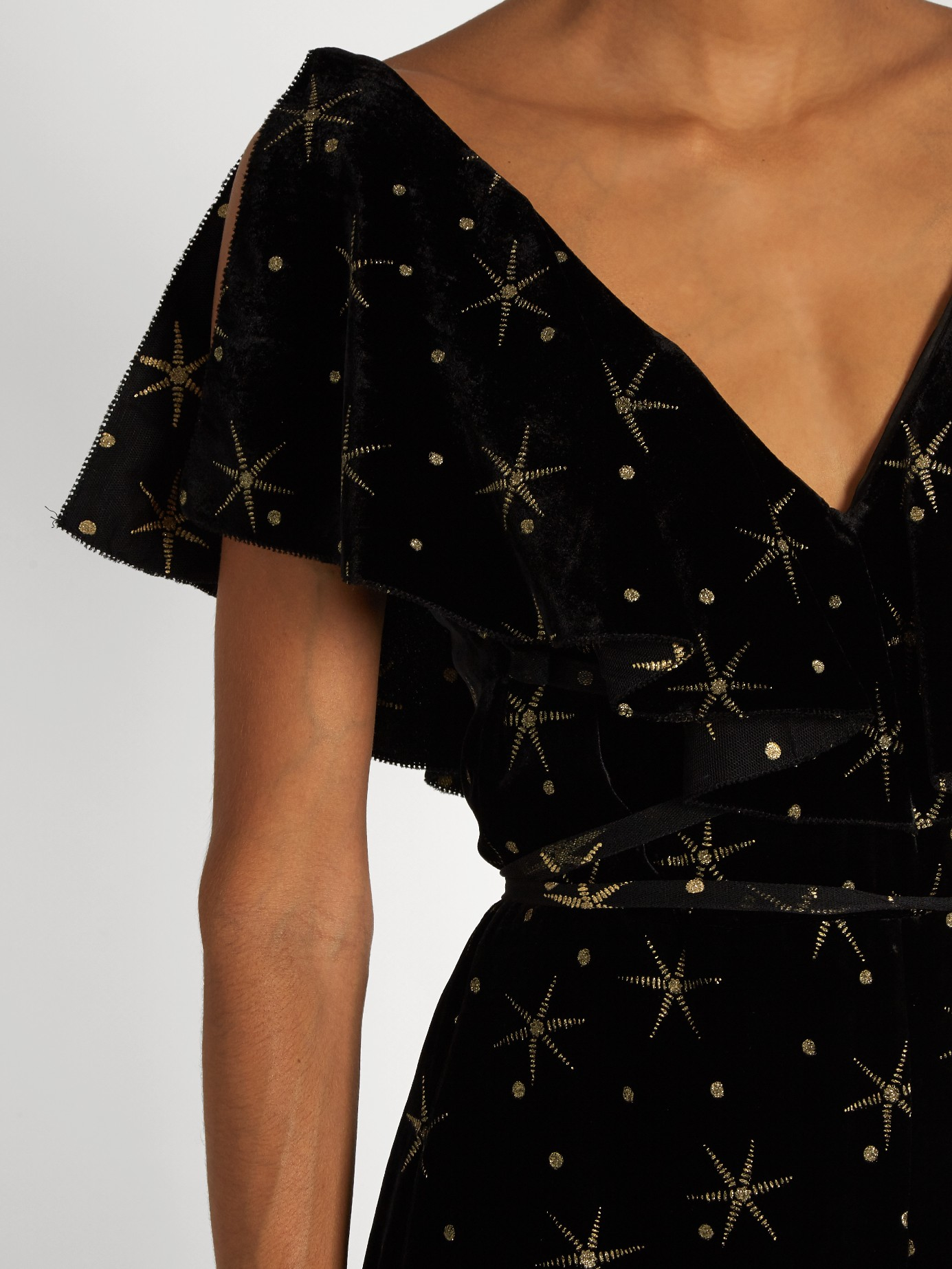 Valentino Glitter-star Embellished Velvet Dress in Black | Lyst
