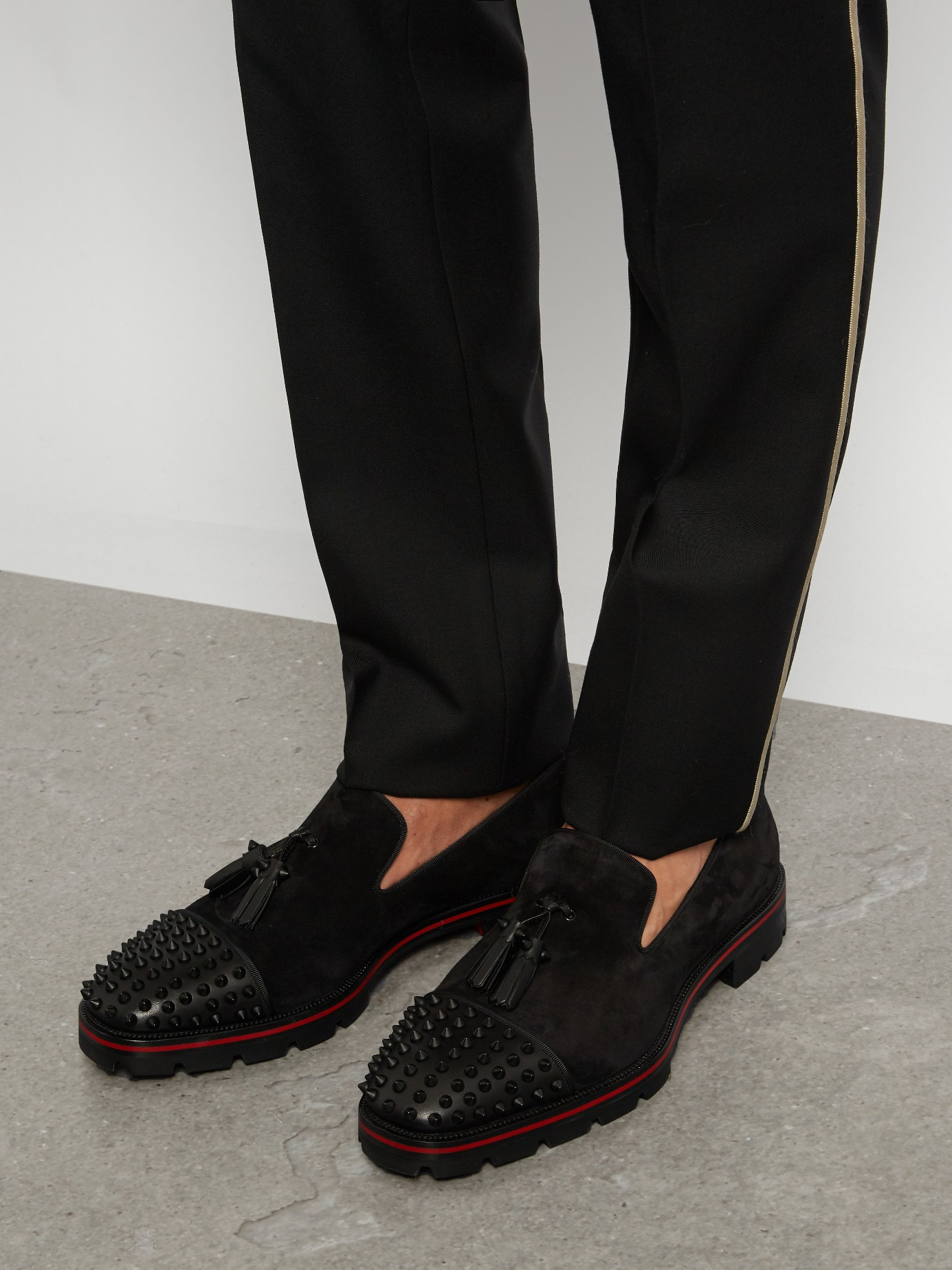 Christian Louboutin Rolling Nappa Spikes Loafers in Black