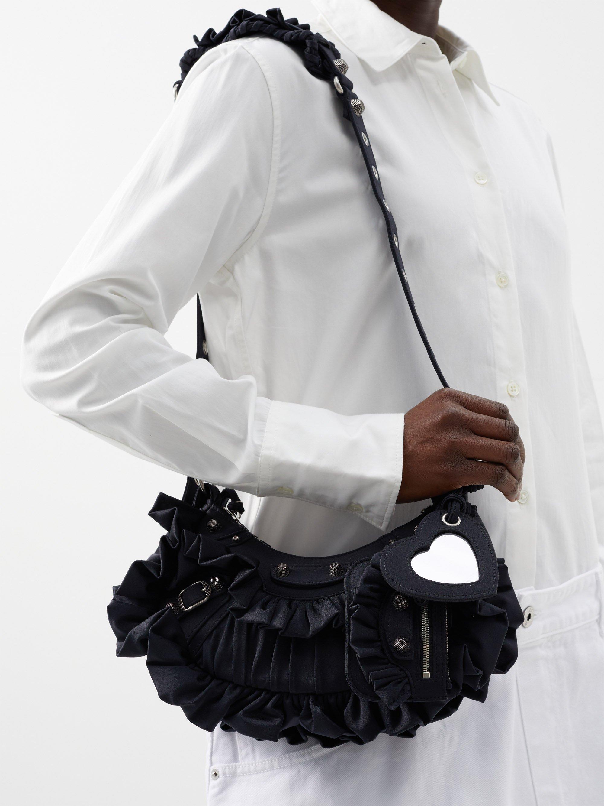 Balenciaga Le Cagole Xs Ruffled Spandex Shoulder Bag in White | Lyst
