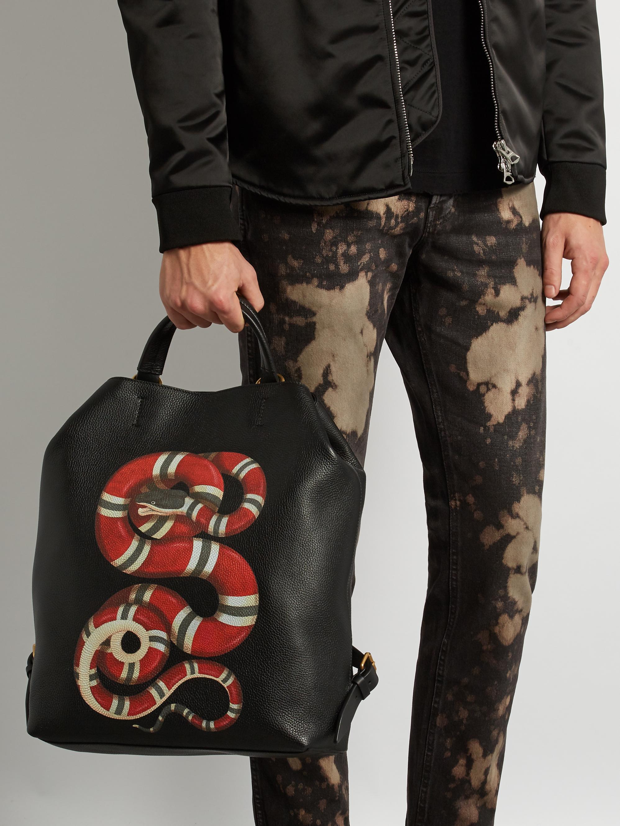 Lyst Gucci Snakeprint Leather Backpack in Black for Men