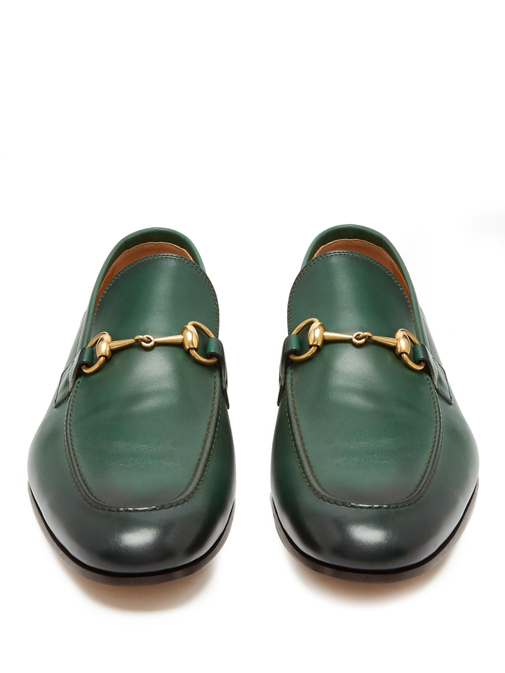 Gucci Jordaan Leather Loafers in Green for Men | Lyst