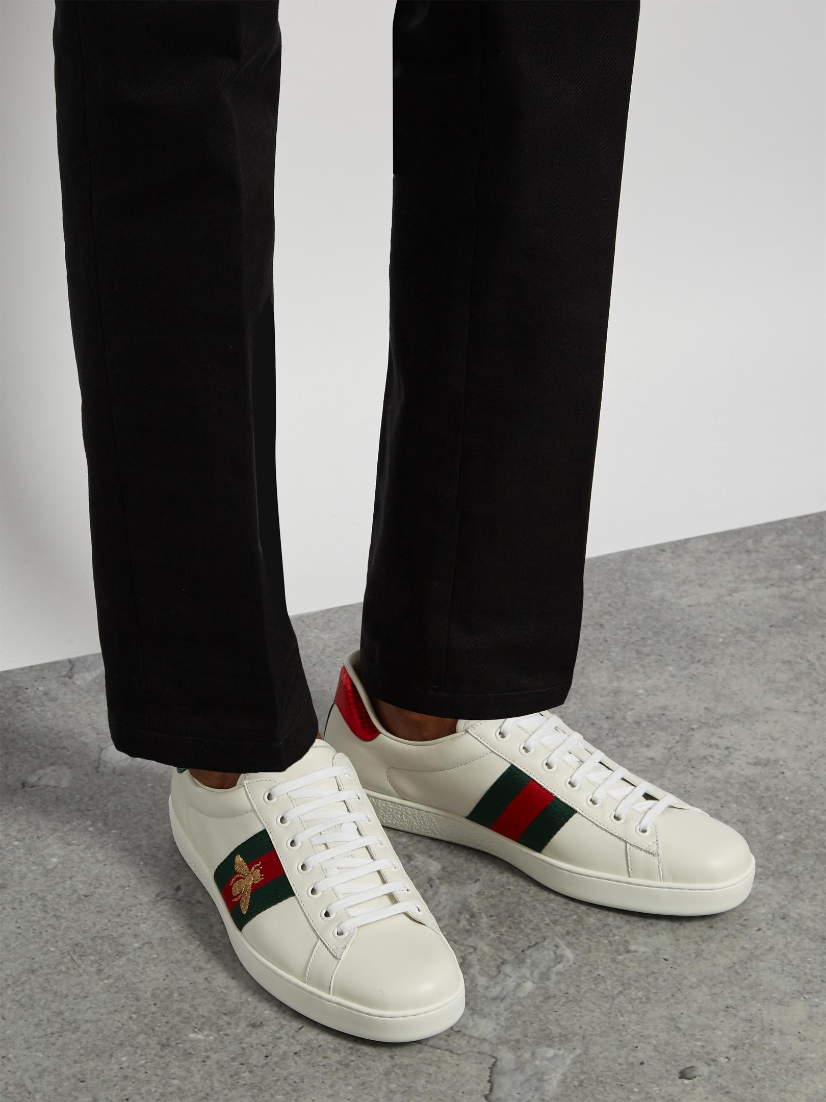 Gucci Ace Bee-embroidered Low-top Leather Trainers in White for Men - Lyst