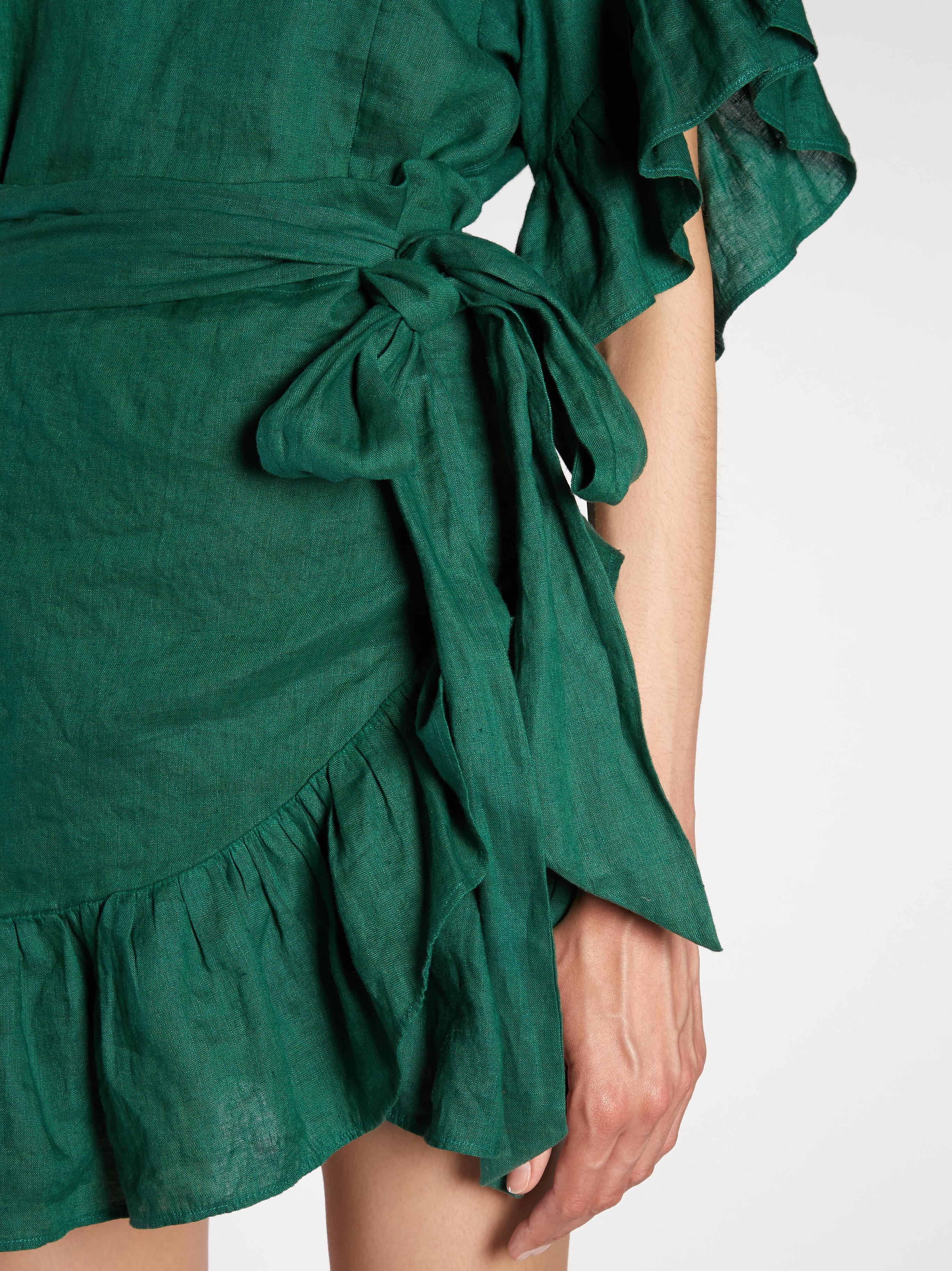 Étoile Isabel Marant Delicia Ruffled Linen Mini Dress in Green - Lyst