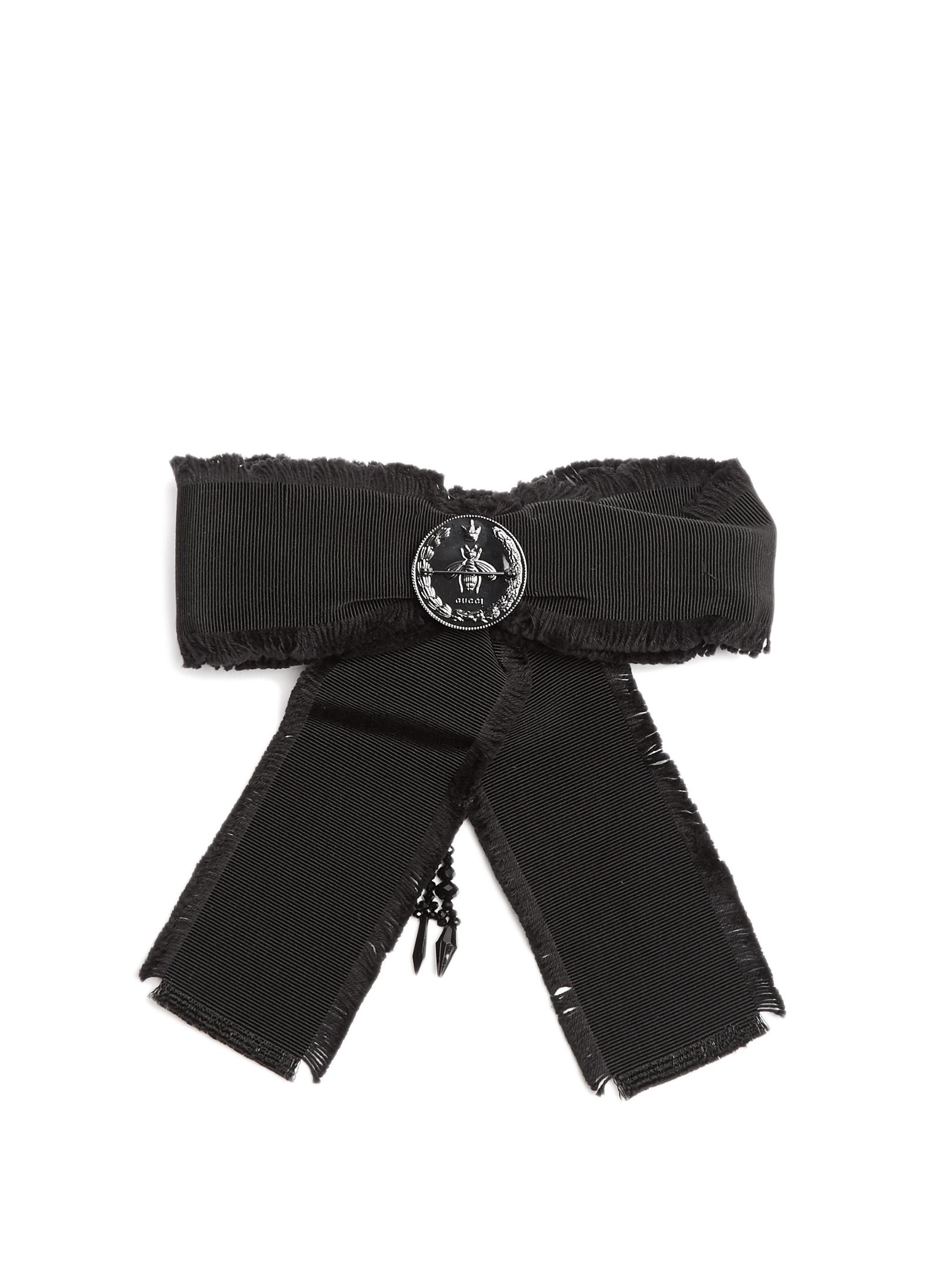 Gucci Bead-embellished Bow Brooch in Black | Lyst