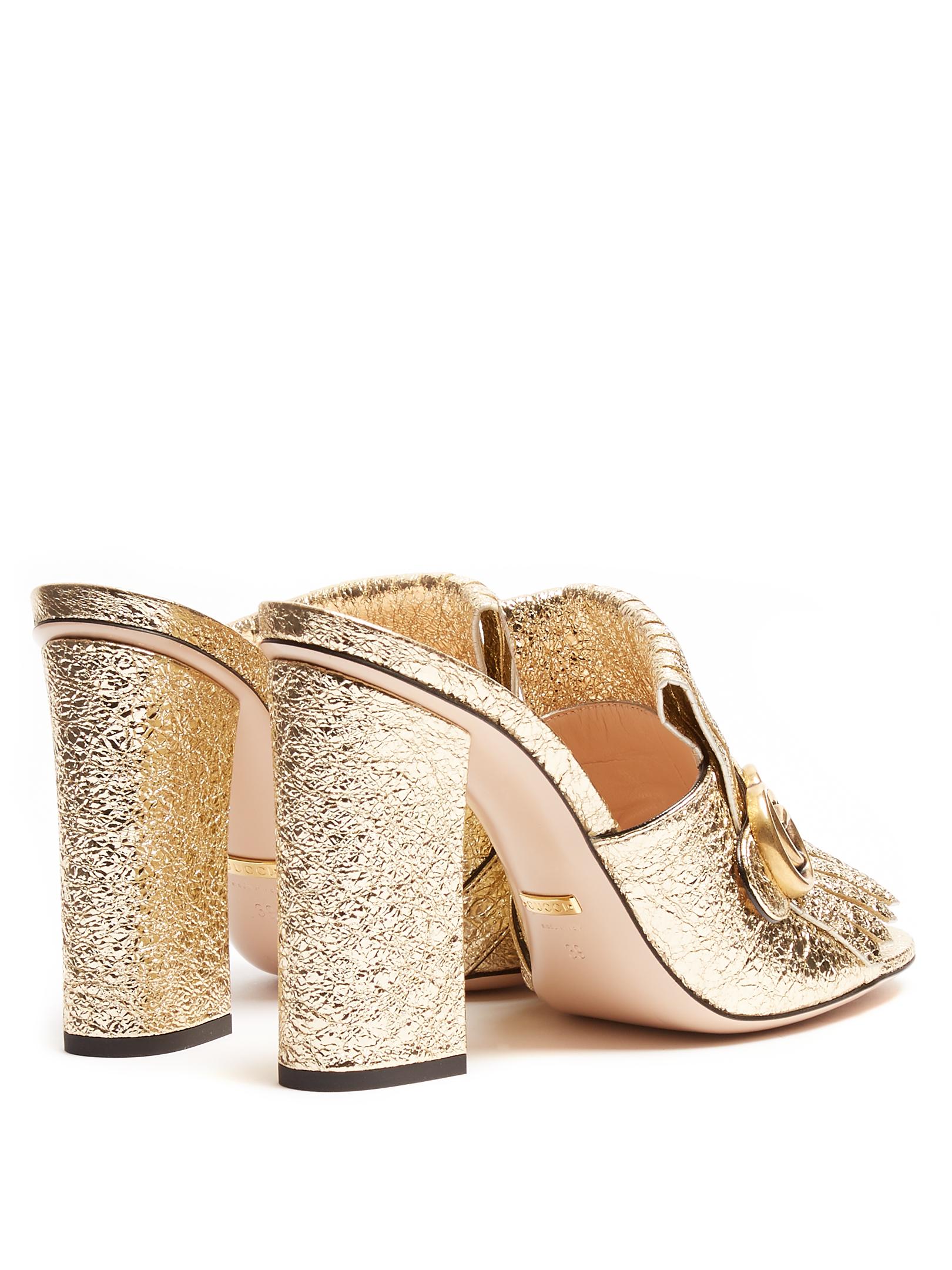 Gucci Marmont Fringed Leather Sandals in Gold (Metallic) Lyst
