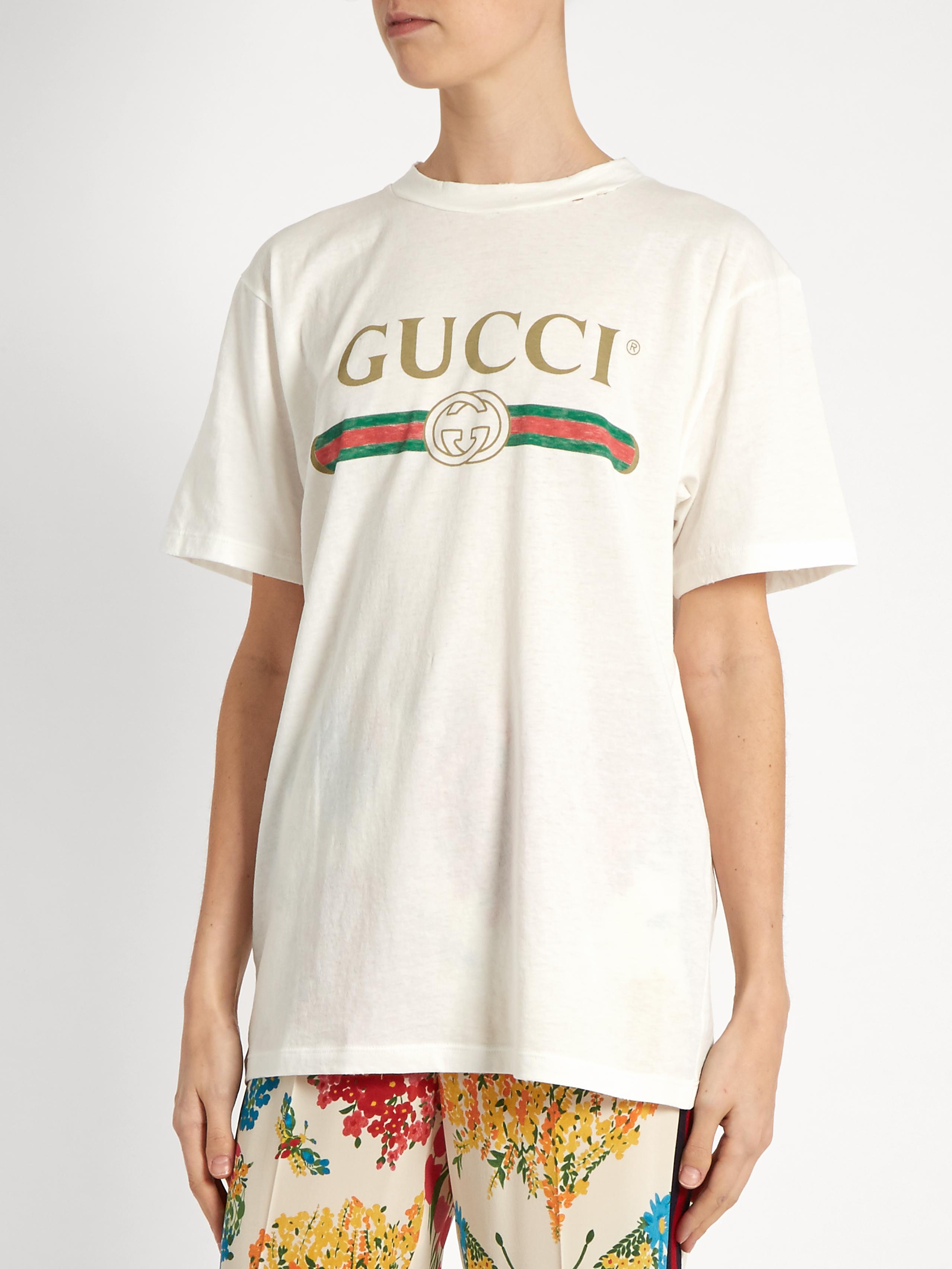 Gucci Logo-print Cotton T-shirt in White - Lyst