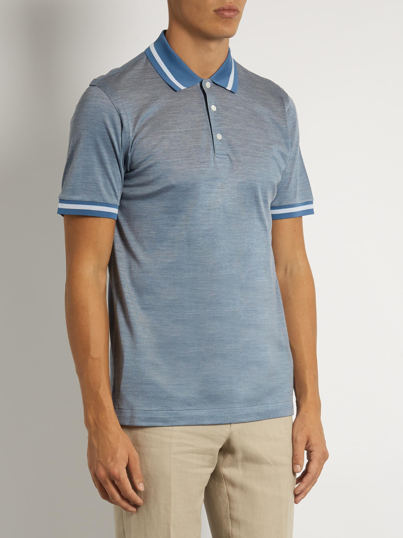 Download Brioni Contrast-collar Cotton And Silk-blend Polo Shirt in ...