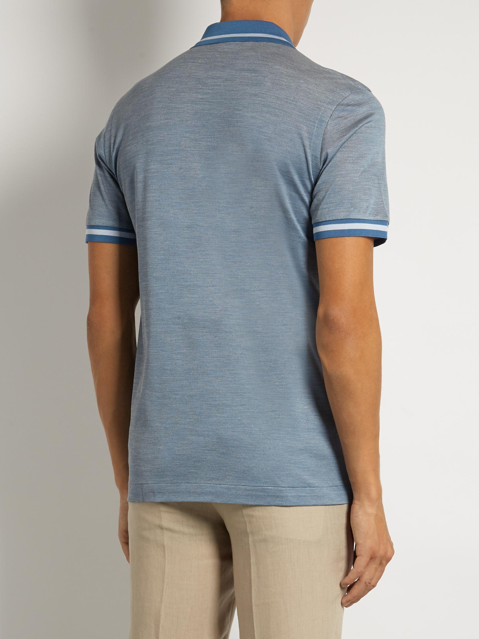 Download Brioni Contrast-collar Cotton And Silk-blend Polo Shirt in ...