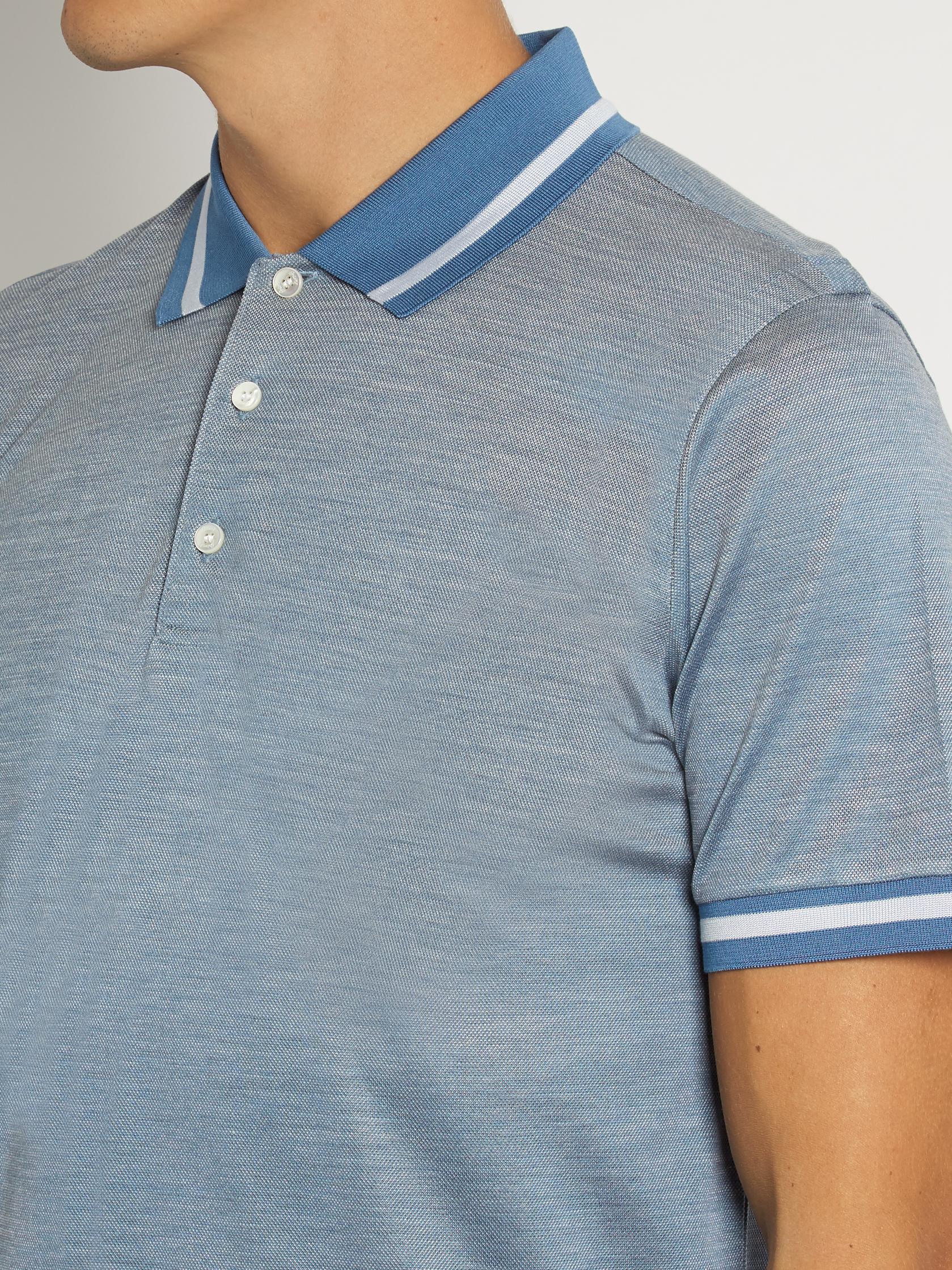 Download Brioni Contrast-collar Cotton And Silk-blend Polo Shirt in ...