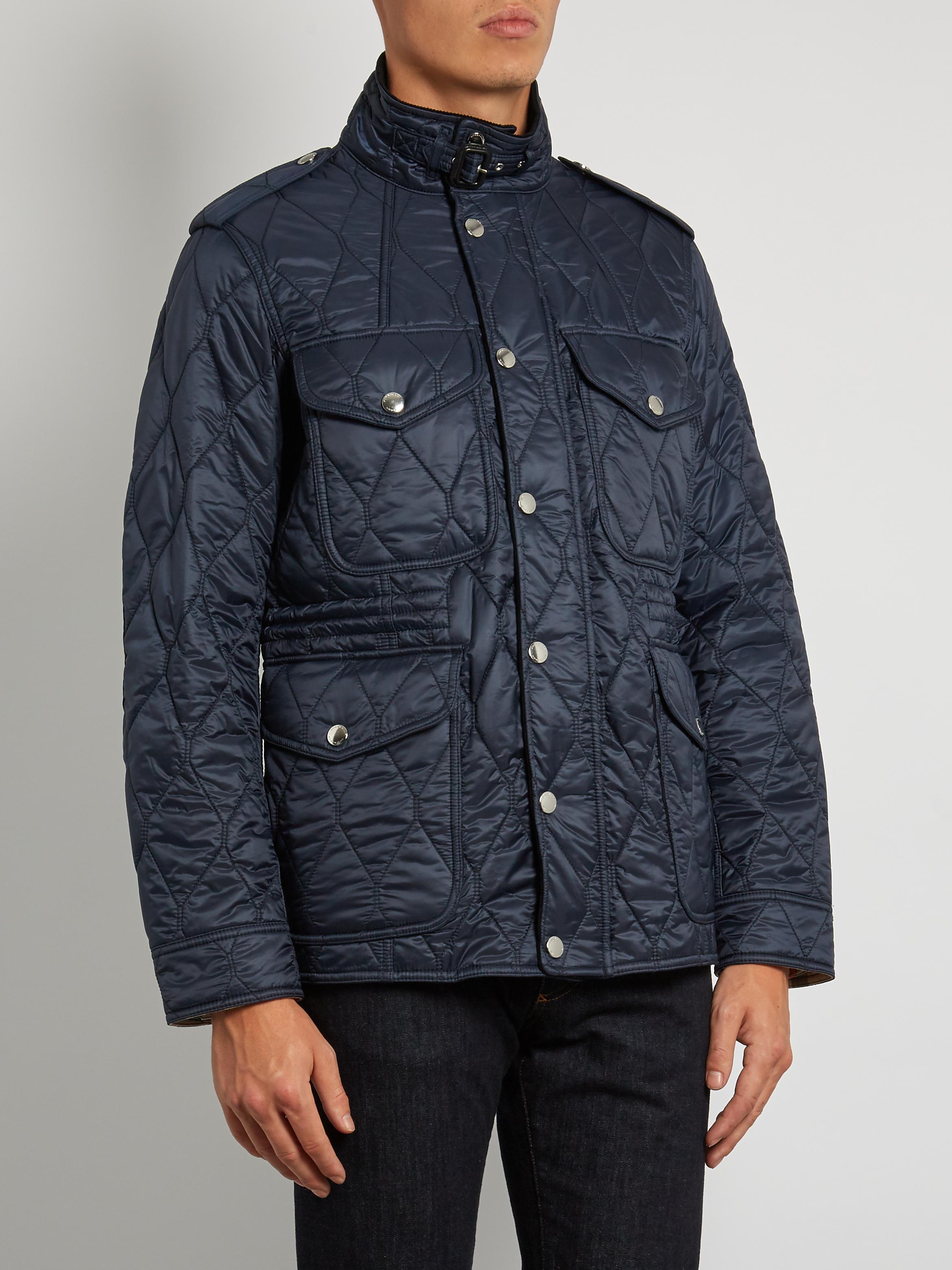 Burberry Leather Quilted Field Jacket in Navy (Blue) for Men - Lyst