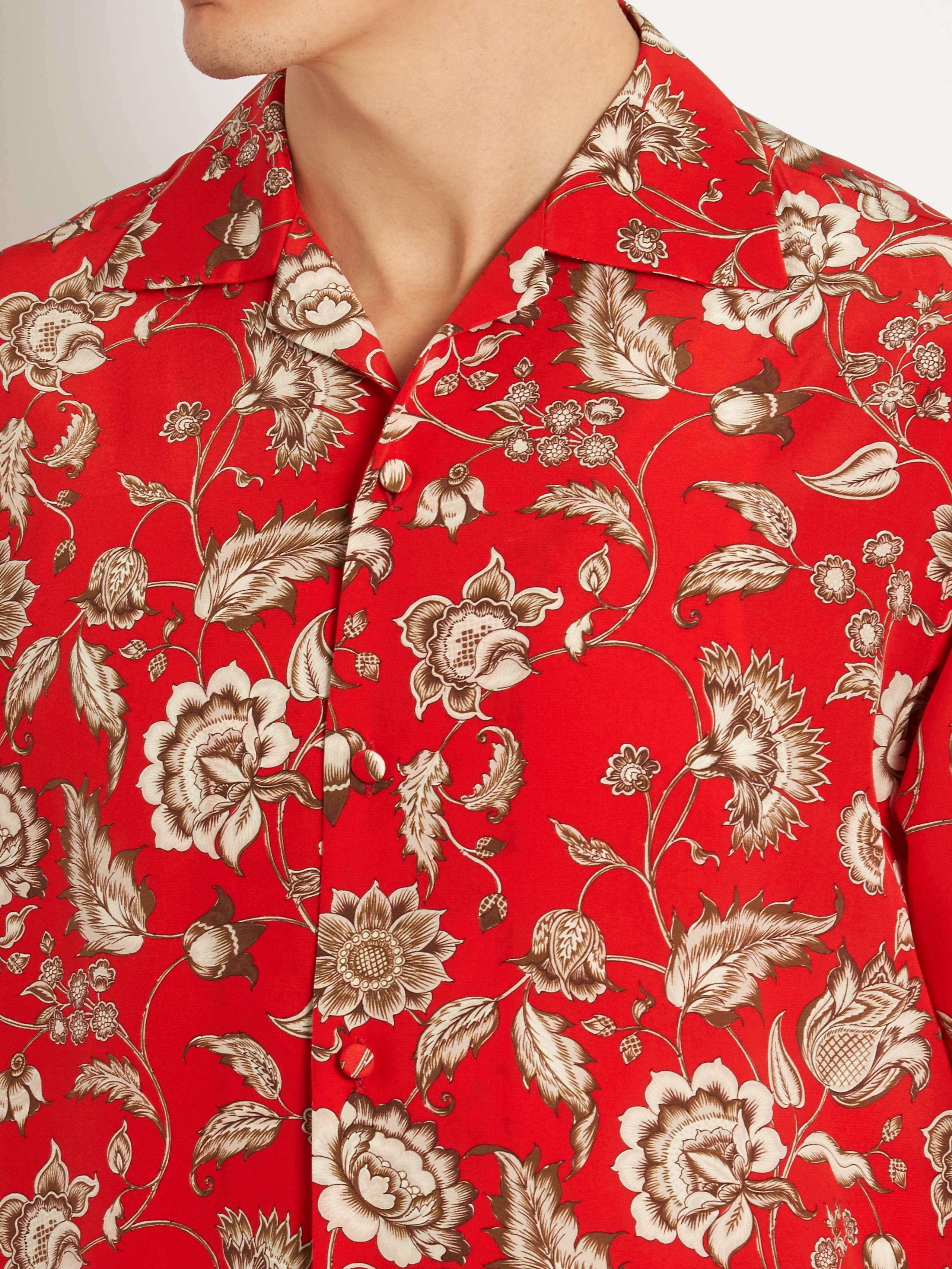 Gucci Camp-collar Floral-print Silk Shirt in Red for Men - Lyst