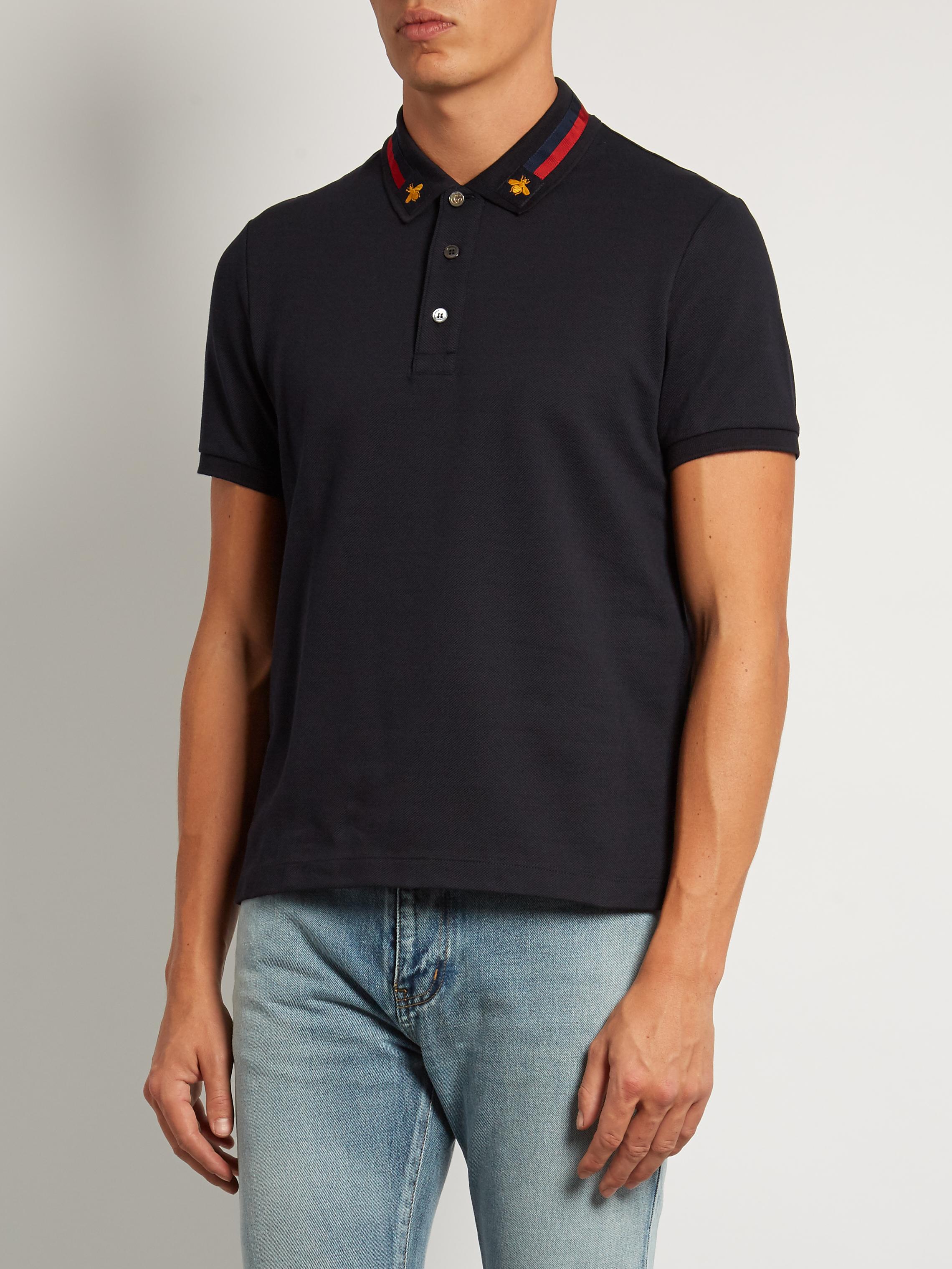 Download Gucci Web-striped Collar Cotton-blend Piqué Polo Shirt in ...