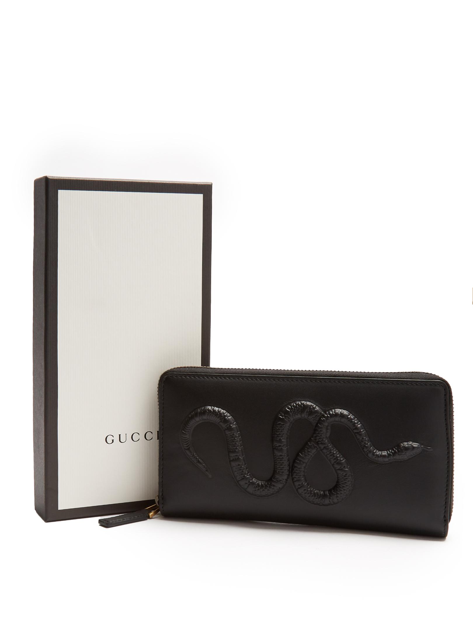 Lyst - Gucci Snake-embossed Leather Wallet in Black